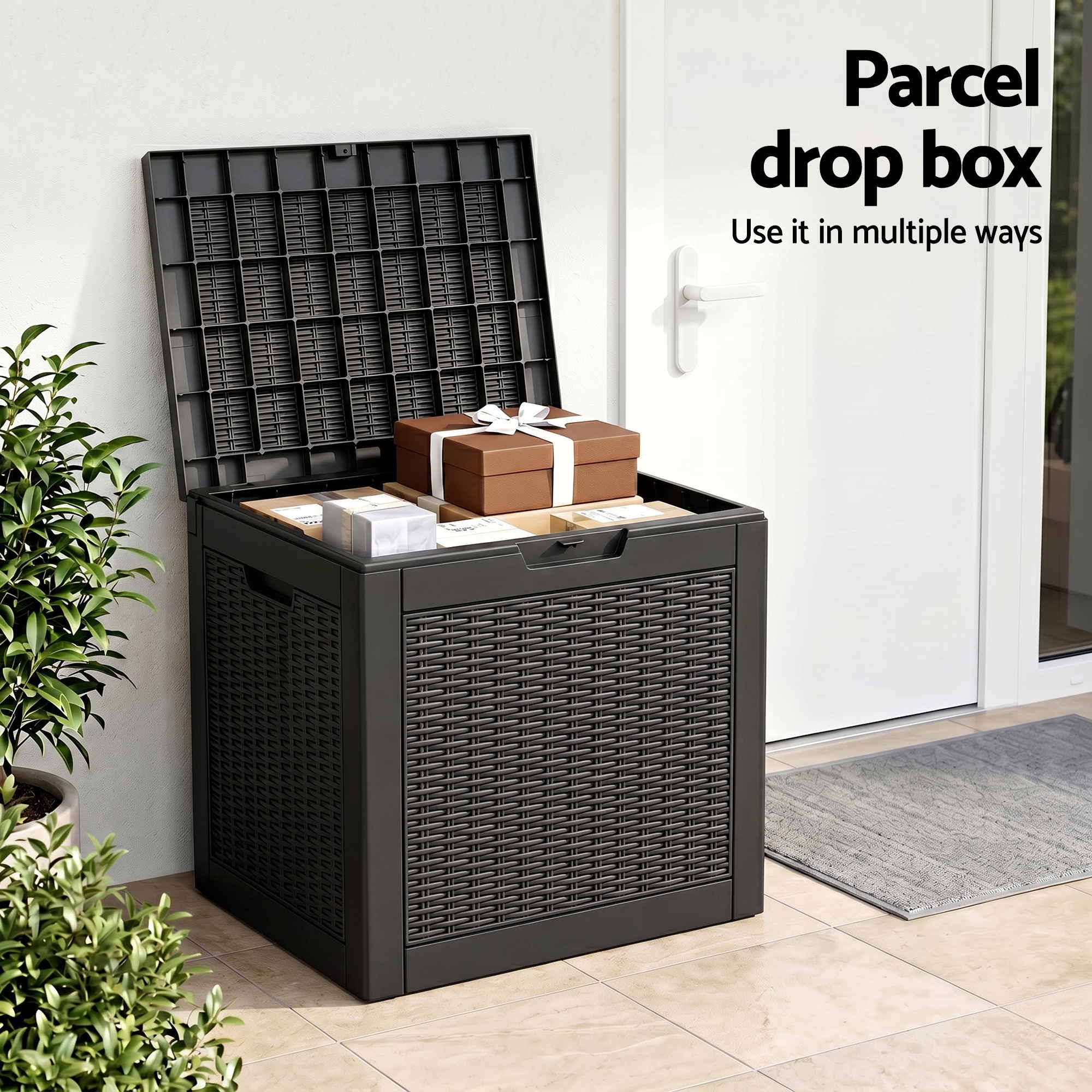 Outdoor Storage Box 118L Container Lockable Garden Toy Tool Rattan-Texture Black - Furniture > Outdoor > Outdoor Storage Boxes - Rivercity House & Home Co. (ABN 18 642 972 209) - Affordable Modern Furniture Australia
