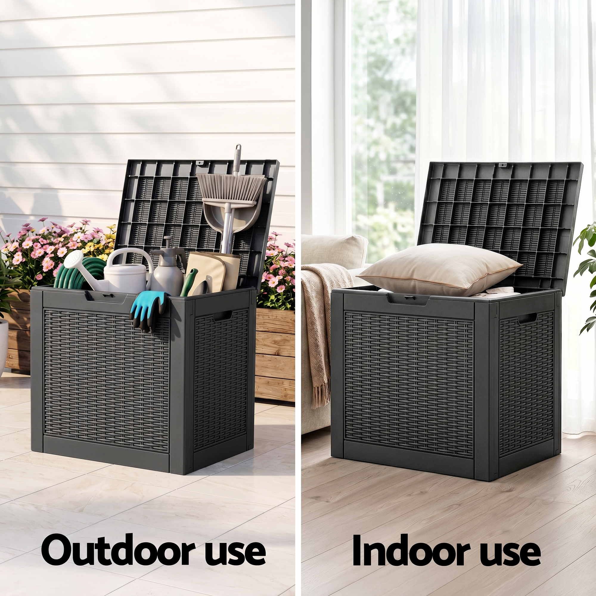 Outdoor Storage Box 118L Container Lockable Garden Toy Tool Rattan-Texture Black - Furniture > Outdoor > Outdoor Storage Boxes - Rivercity House & Home Co. (ABN 18 642 972 209) - Affordable Modern Furniture Australia