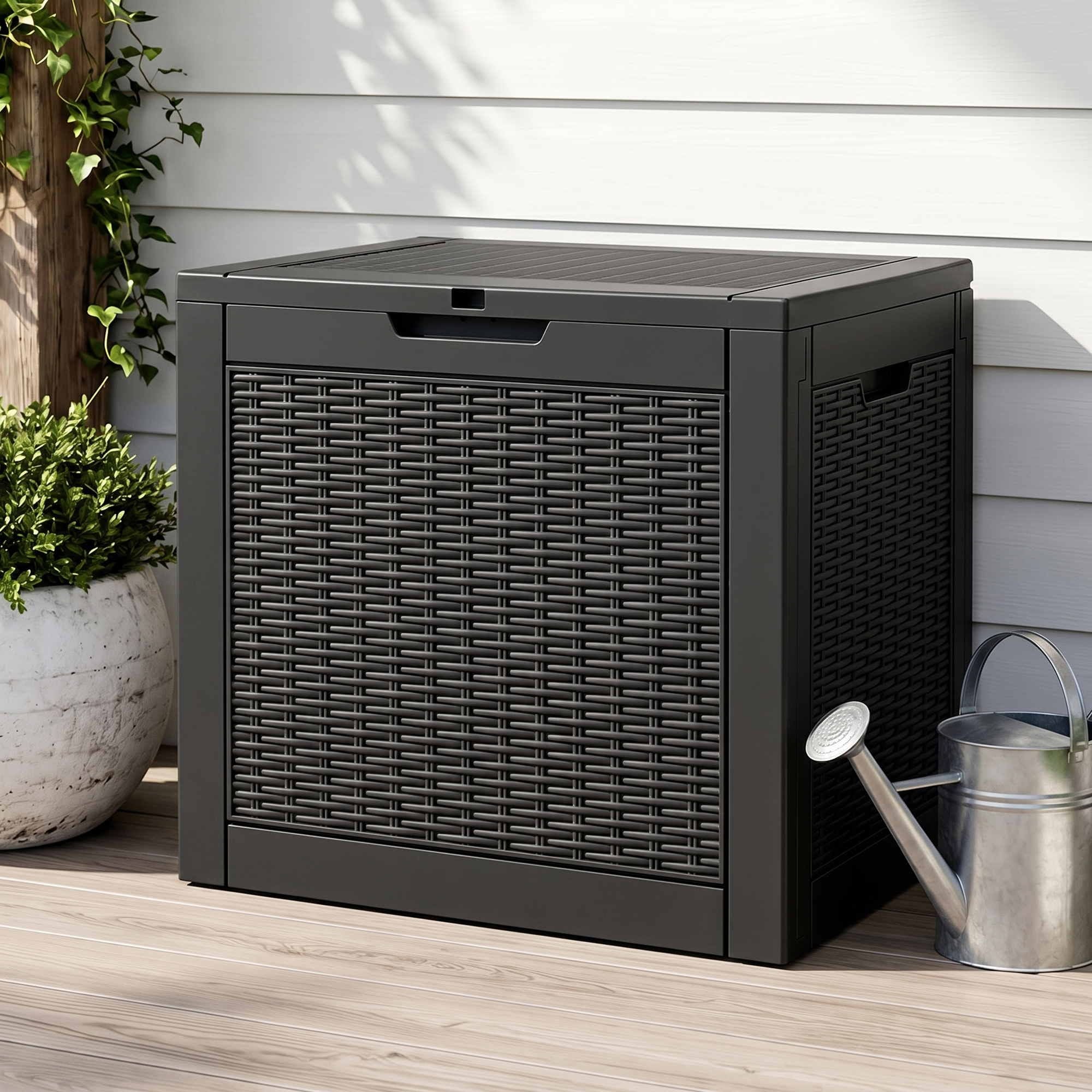 Outdoor Storage Box 118L Container Lockable Garden Toy Tool Rattan-Texture Black - Furniture > Outdoor > Outdoor Storage Boxes - Rivercity House & Home Co. (ABN 18 642 972 209) - Affordable Modern Furniture Australia