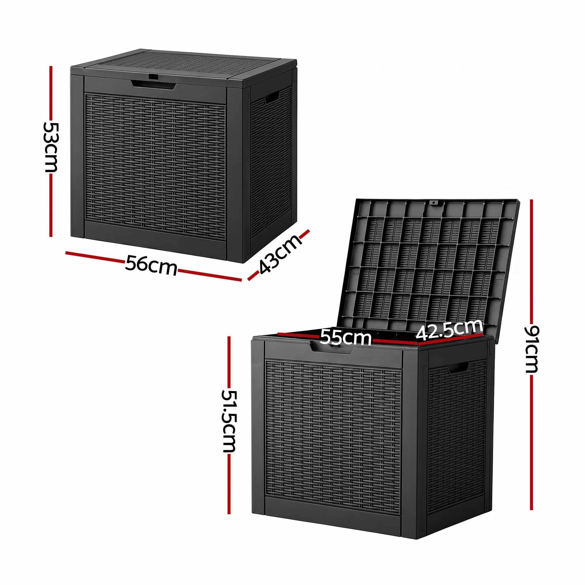 Outdoor Storage Box 118L Container Lockable Garden Toy Tool Rattan-Texture Black - Furniture > Outdoor > Outdoor Storage Boxes - Rivercity House & Home Co. (ABN 18 642 972 209) - Affordable Modern Furniture Australia