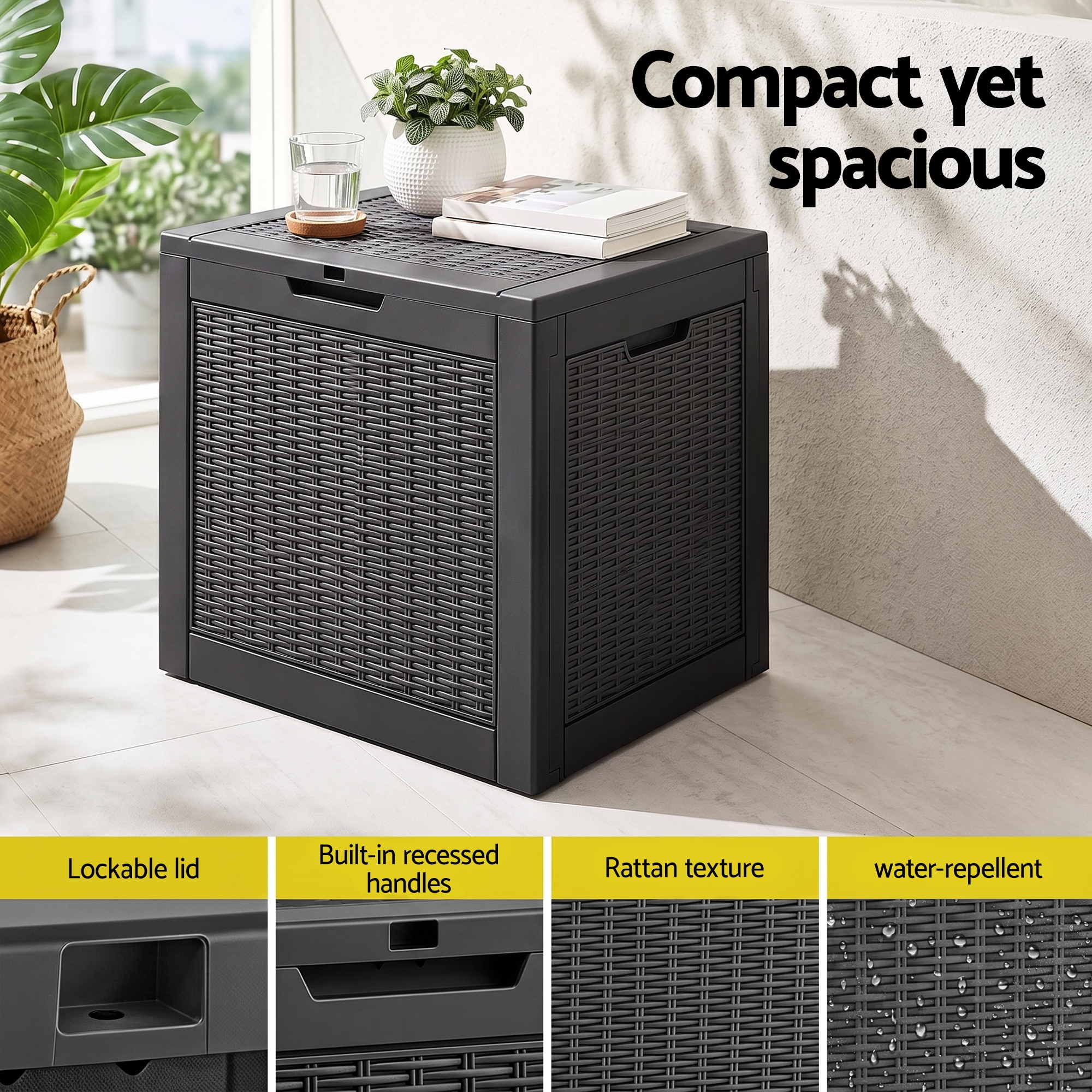 Outdoor Storage Box 118L Container Lockable Garden Toy Tool Rattan-Texture Black - Furniture > Outdoor > Outdoor Storage Boxes - Rivercity House & Home Co. (ABN 18 642 972 209) - Affordable Modern Furniture Australia