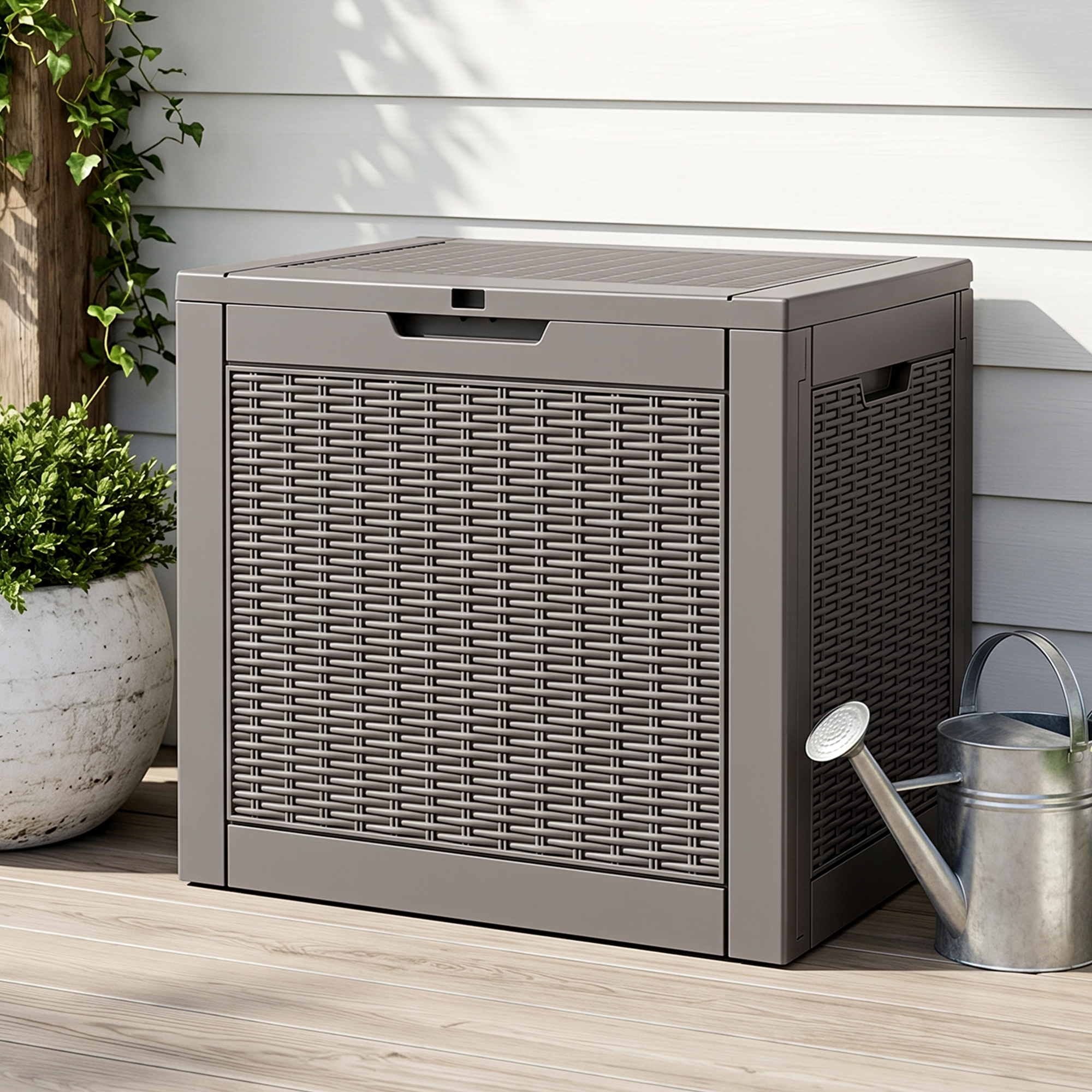 Outdoor Storage Box 118L Container Lockable Garden Toy Tool Rattan-Texture Brown - Furniture > Outdoor > Outdoor Storage Boxes - Rivercity House & Home Co. (ABN 18 642 972 209) - Affordable Modern Furniture Australia