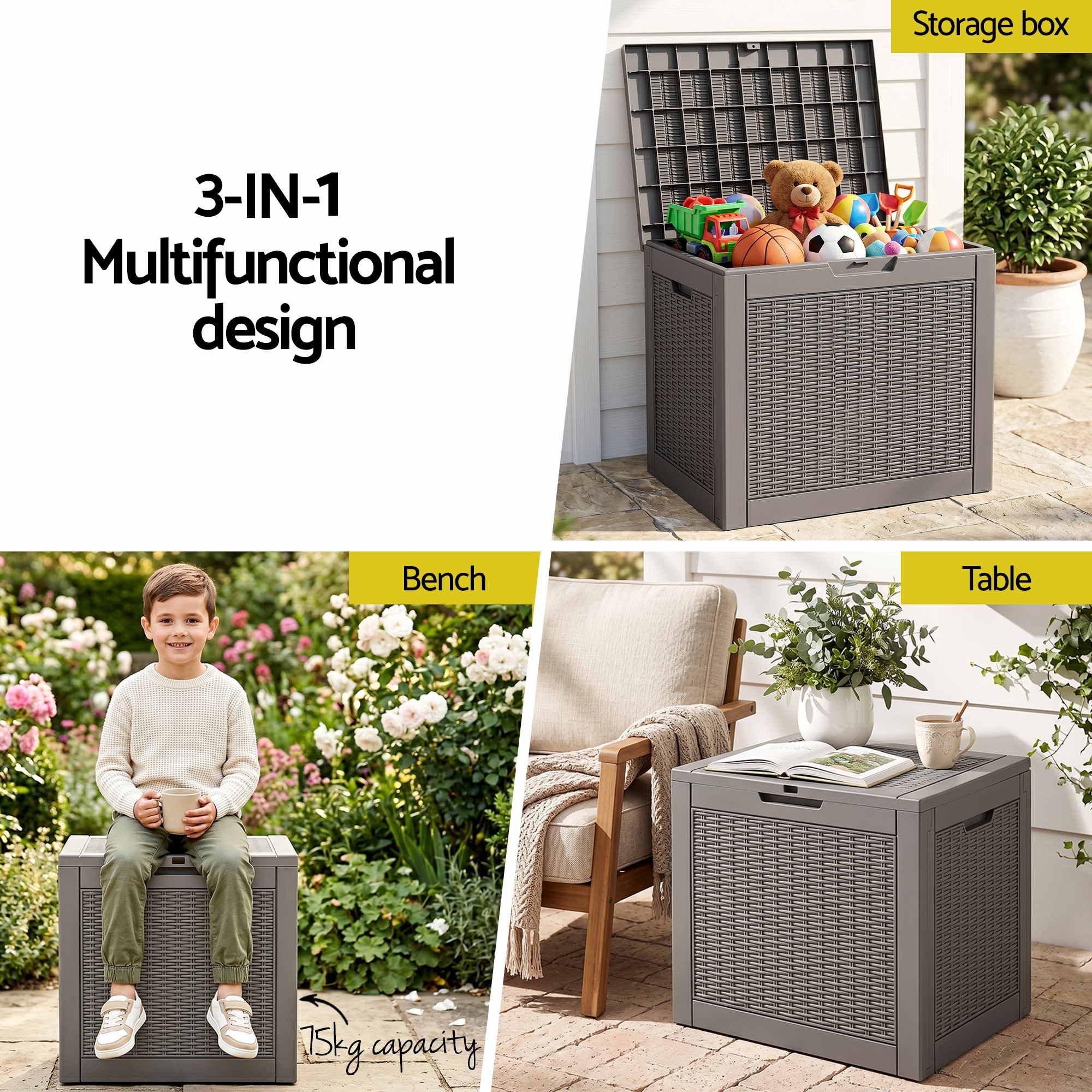 Outdoor Storage Box 118L Container Lockable Garden Toy Tool Rattan-Texture Brown - Furniture > Outdoor > Outdoor Storage Boxes - Rivercity House & Home Co. (ABN 18 642 972 209) - Affordable Modern Furniture Australia