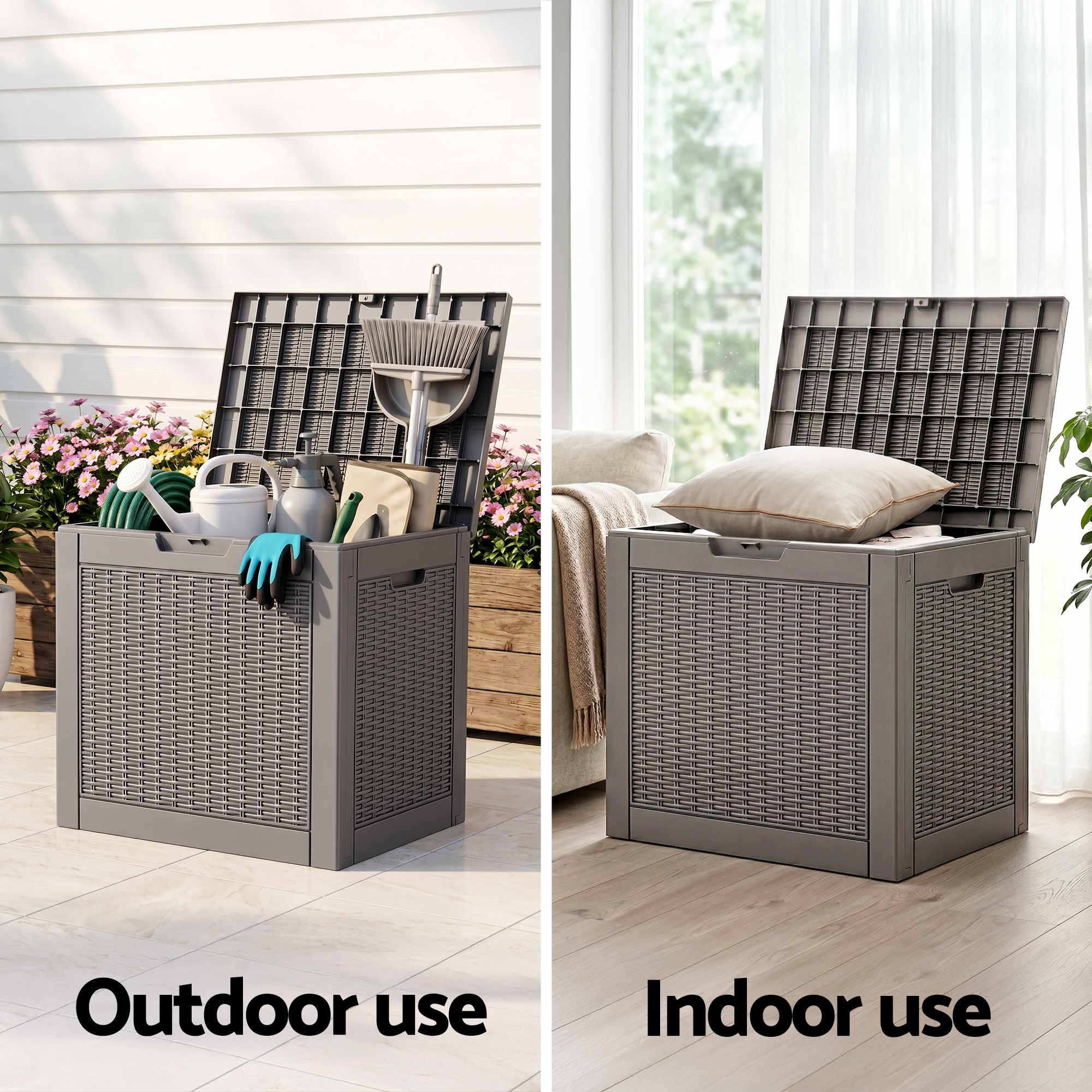 Outdoor Storage Box 118L Container Lockable Garden Toy Tool Rattan-Texture Brown - Furniture > Outdoor > Outdoor Storage Boxes - Rivercity House & Home Co. (ABN 18 642 972 209) - Affordable Modern Furniture Australia