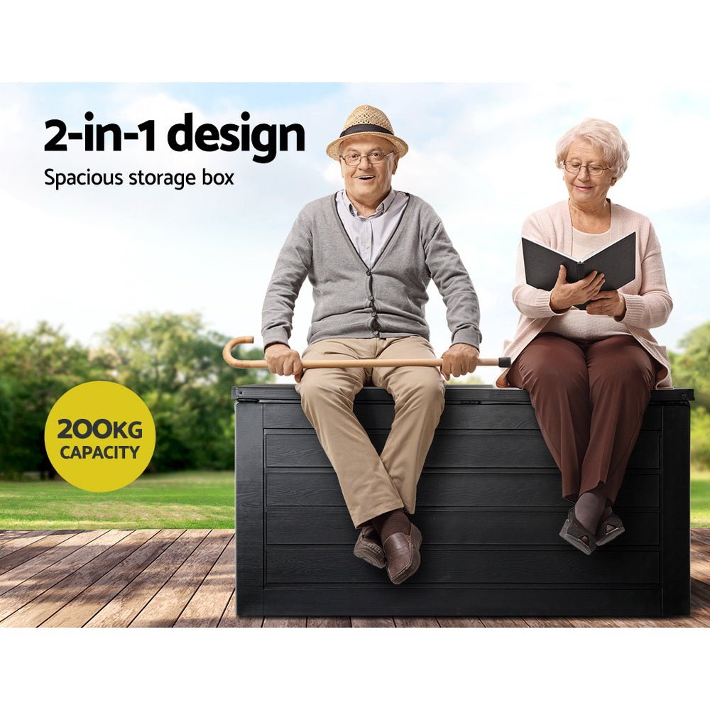 Outdoor Storage Box 680L Container Lockable Garden Bench Shed Tool All Black - Furniture > Outdoor > Outdoor Storage Boxes - Rivercity House & Home Co. (ABN 18 642 972 209) - Affordable Modern Furniture Australia