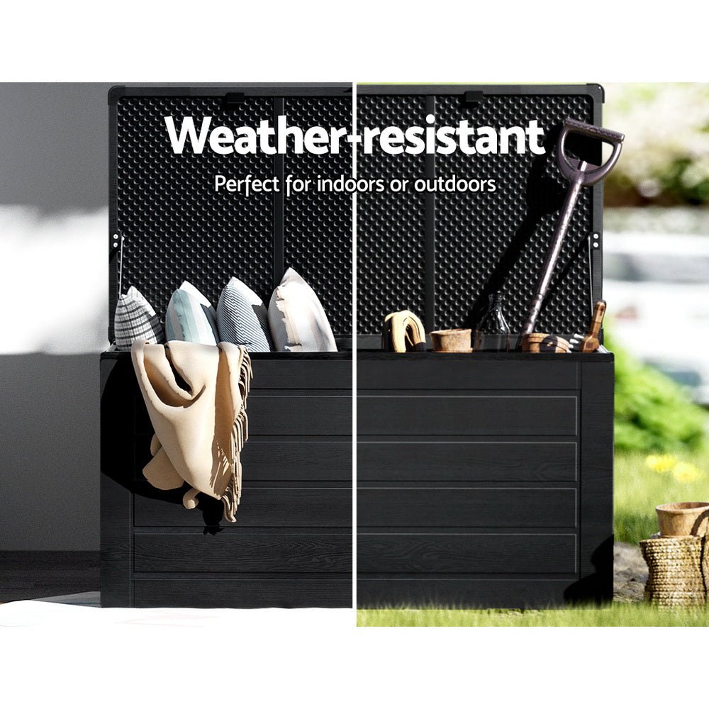 Outdoor Storage Box 680L Container Lockable Garden Bench Shed Tool All Black - Furniture > Outdoor > Outdoor Storage Boxes - Rivercity House & Home Co. (ABN 18 642 972 209) - Affordable Modern Furniture Australia