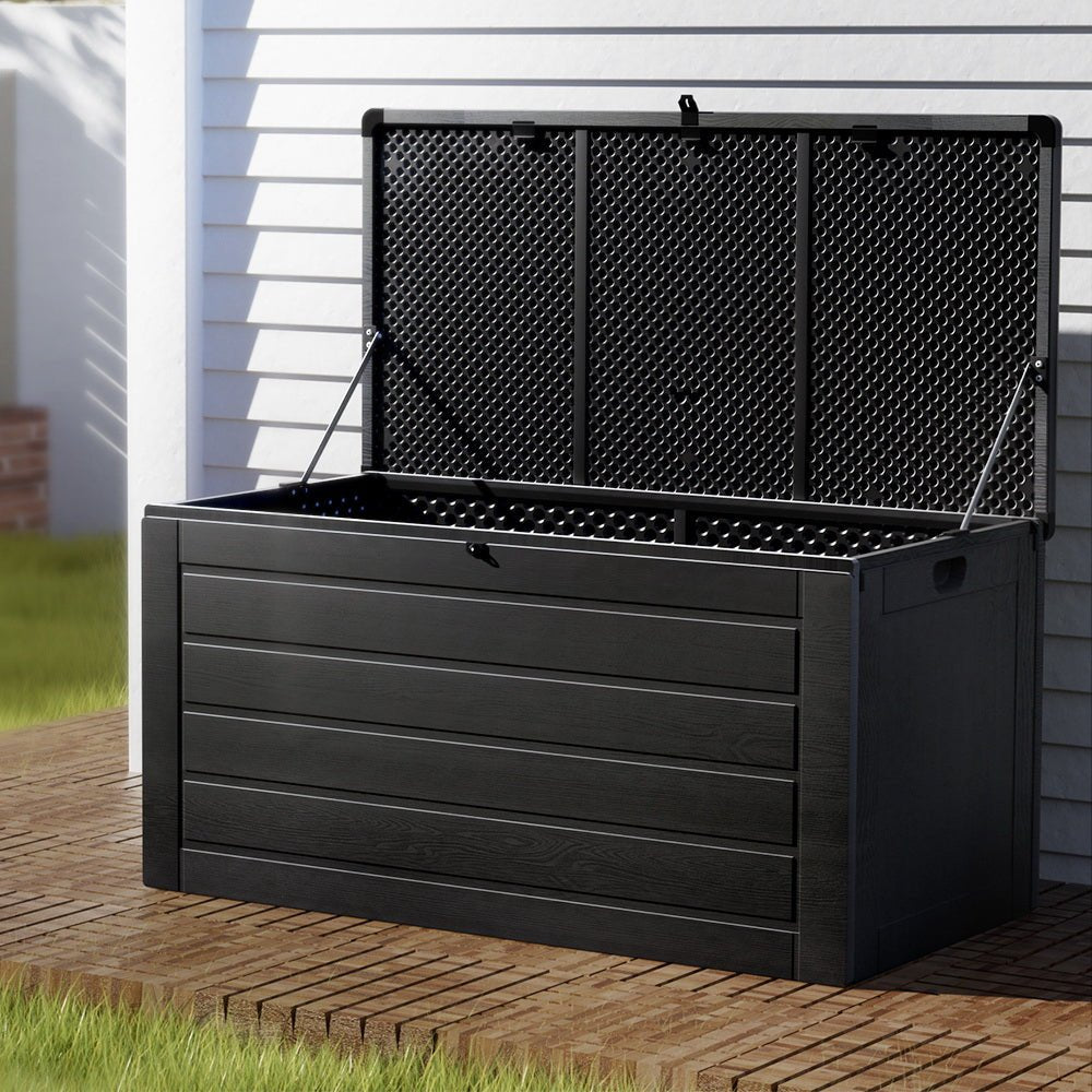 Outdoor Storage Box 680L Container Lockable Garden Bench Shed Tool All Black - Furniture > Outdoor > Outdoor Storage Boxes - Rivercity House & Home Co. (ABN 18 642 972 209) - Affordable Modern Furniture Australia