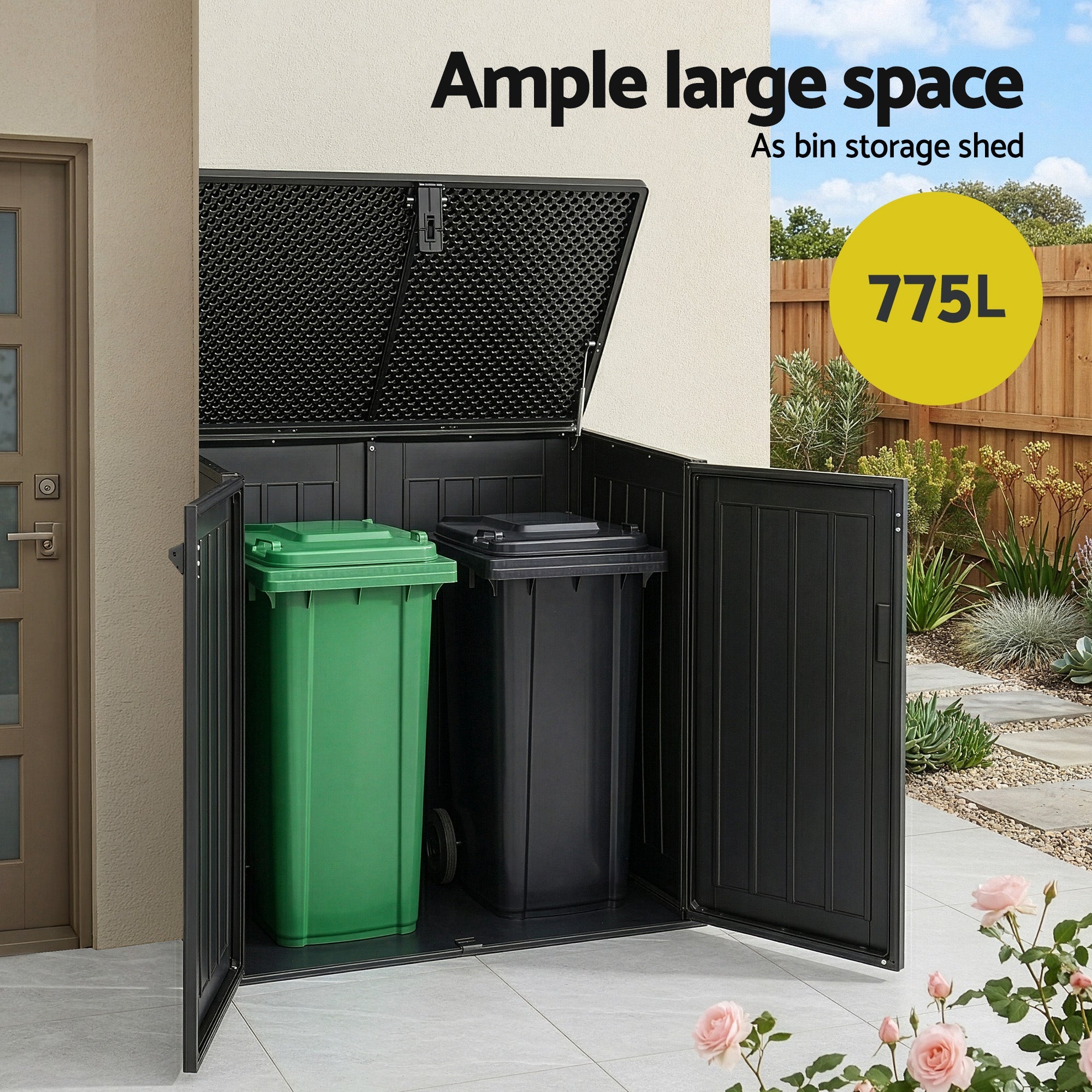 Outdoor Storage Box 775L Container Lockable Cabinet Tool Organizer Shed Black - Home & Garden > Storage > Storage Boxes - Rivercity House & Home Co. (ABN 18 642 972 209) - Affordable Modern Furniture Australia