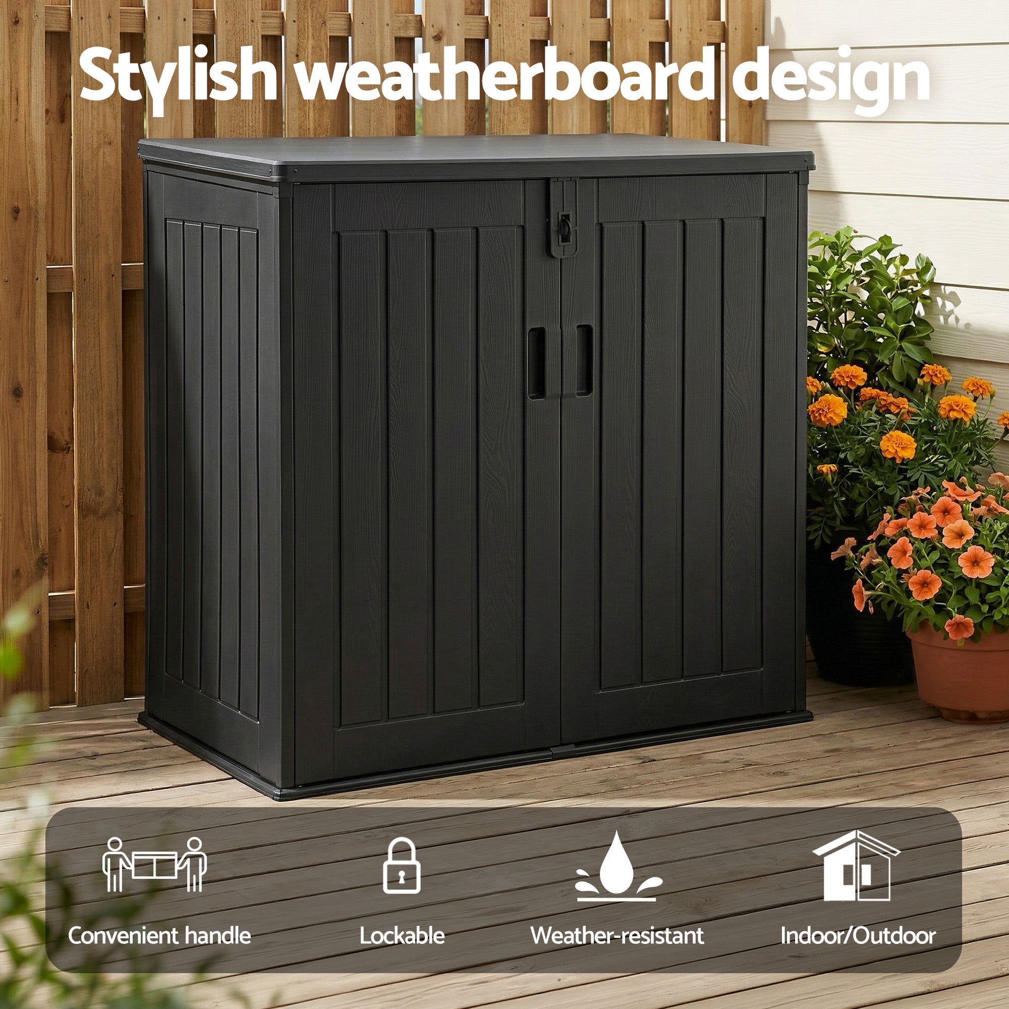 Outdoor Storage Box 775L Container Lockable Cabinet Tool Organizer Shed Black - Home & Garden > Storage > Storage Boxes - Rivercity House & Home Co. (ABN 18 642 972 209) - Affordable Modern Furniture Australia