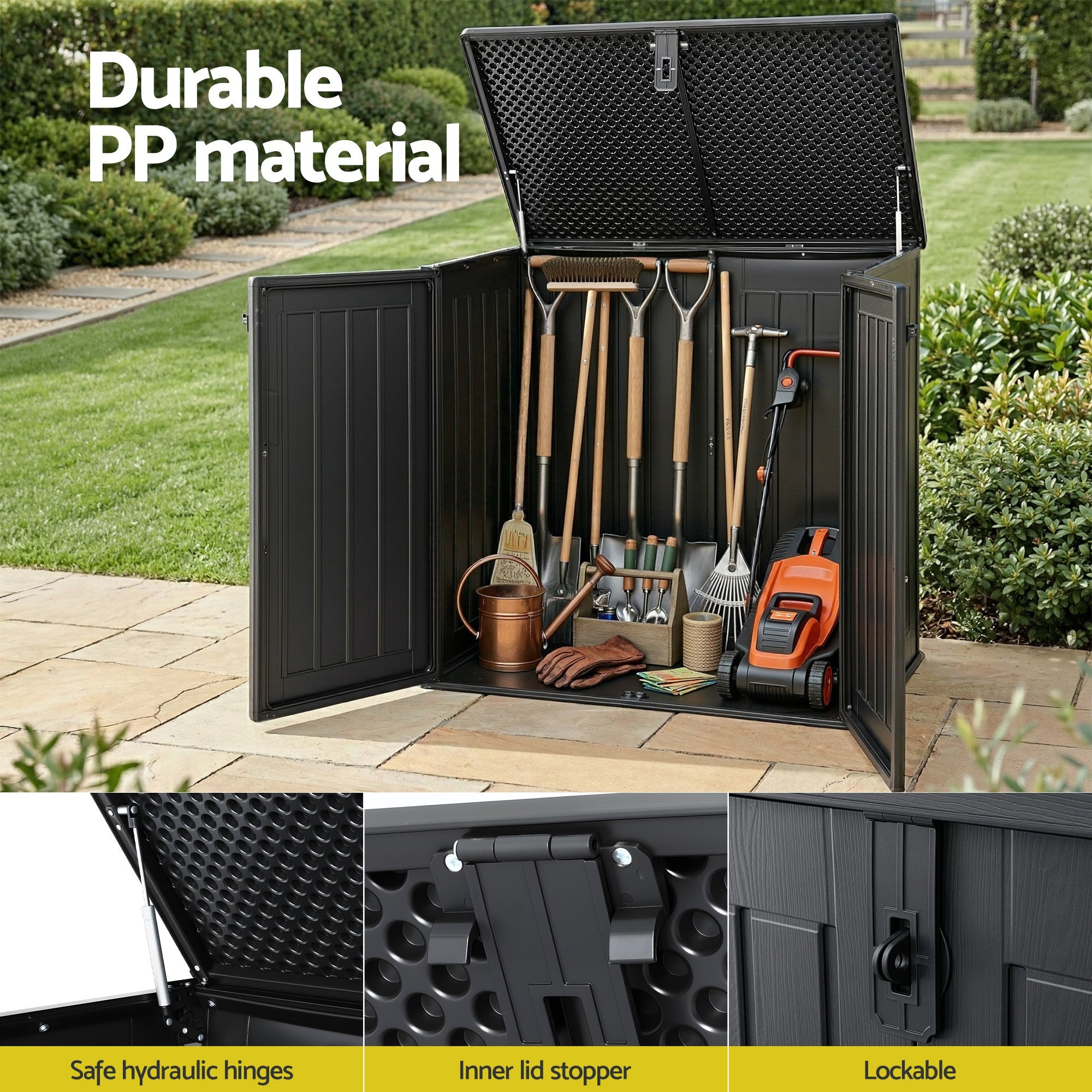 Outdoor Storage Box 775L Container Lockable Cabinet Tool Organizer Shed Black - Home & Garden > Storage > Storage Boxes - Rivercity House & Home Co. (ABN 18 642 972 209) - Affordable Modern Furniture Australia