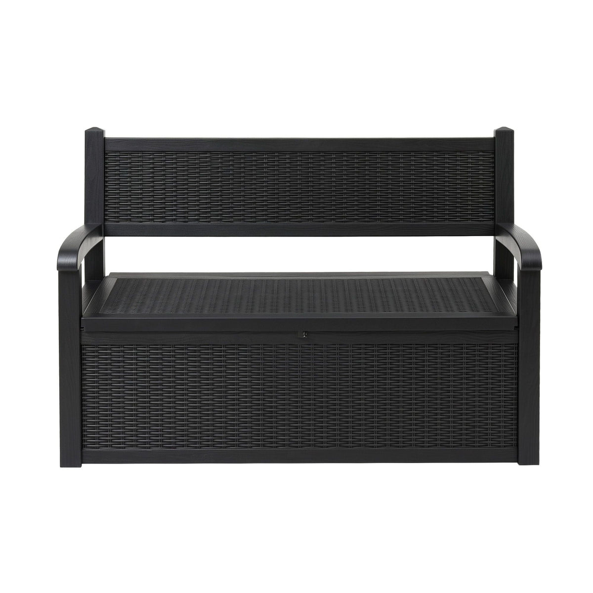 Outdoor Storage Box Bench with Backrest, Armrests & Lockable 254L Capacity - Black - Furniture > Outdoor > Outdoor Benches - Rivercity House & Home Co. (ABN 18 642 972 209) - Affordable Modern Furniture Australia