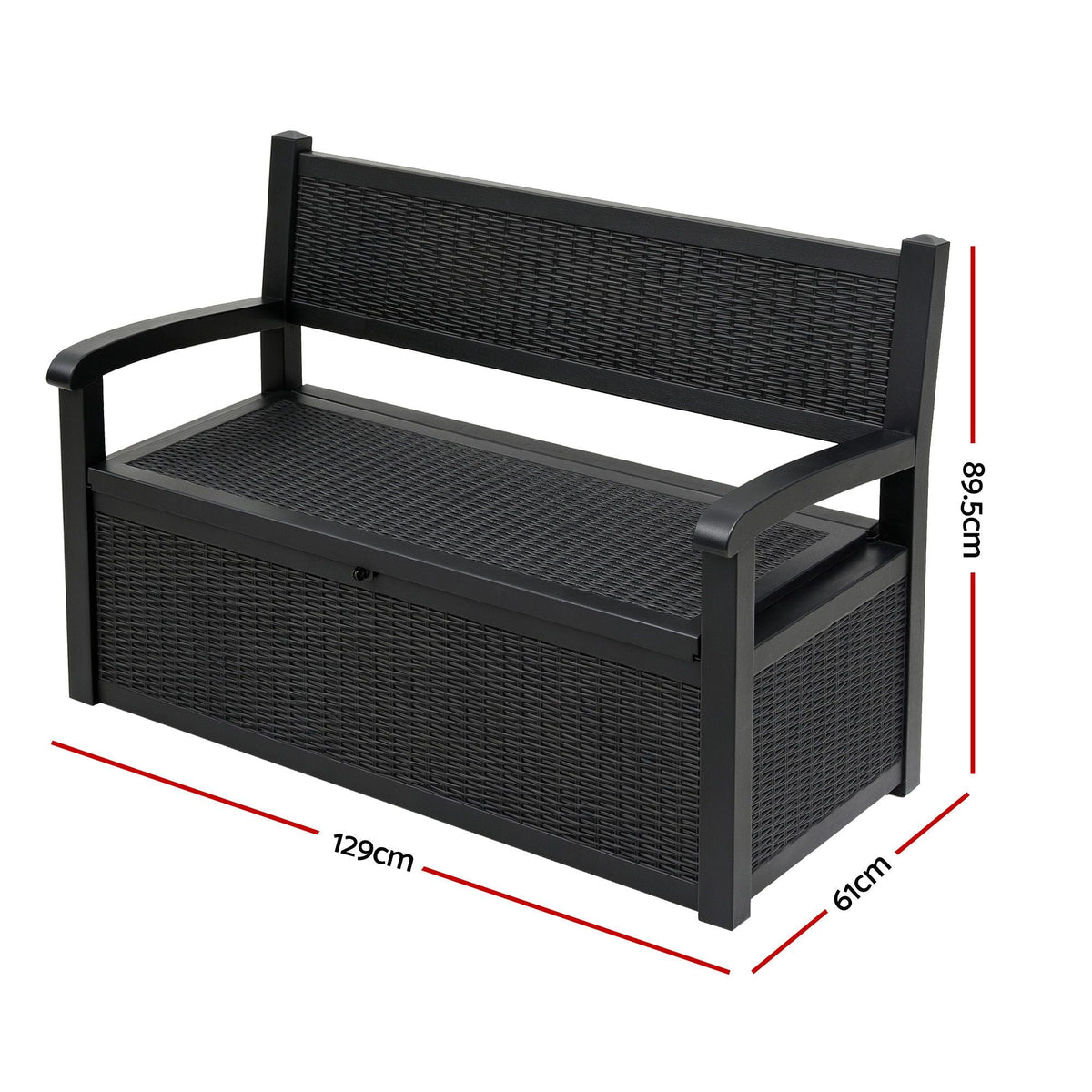 Outdoor Storage Box Bench with Backrest, Armrests & Lockable 254L Capacity - Black - Furniture > Outdoor > Outdoor Benches - Rivercity House & Home Co. (ABN 18 642 972 209) - Affordable Modern Furniture Australia