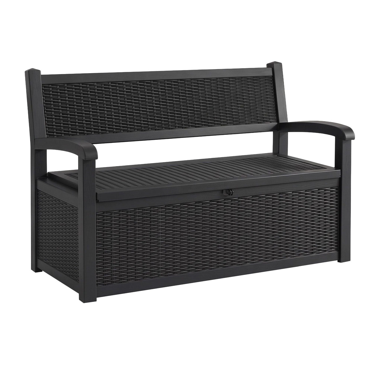 Outdoor Storage Box Bench with Backrest, Armrests & Lockable 254L Capacity - Black - Furniture > Outdoor > Outdoor Benches - Rivercity House & Home Co. (ABN 18 642 972 209) - Affordable Modern Furniture Australia
