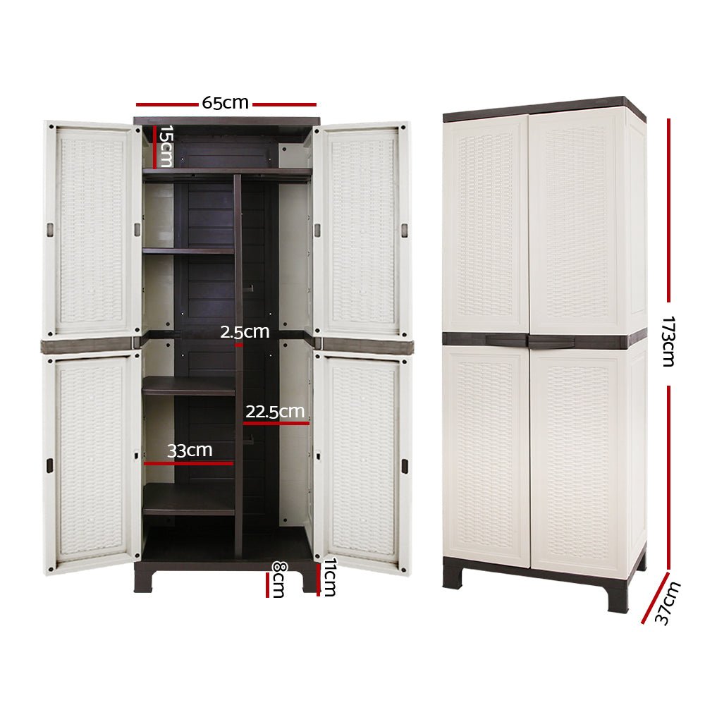Outdoor Storage Cabinet Box 173cm Lockable Cupboard Sheds Adjustable Rattan Beige - Home & Garden > Storage > Storage Cabinets & Lockers - Rivercity House & Home Co. (ABN 18 642 972 209) - Affordable Modern Furniture Australia