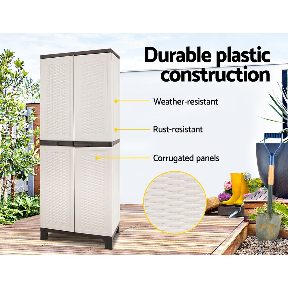 Outdoor Storage Cabinet Box 173cm Lockable Cupboard Sheds Adjustable Rattan Beige - Home & Garden > Storage > Storage Cabinets & Lockers - Rivercity House & Home Co. (ABN 18 642 972 209) - Affordable Modern Furniture Australia