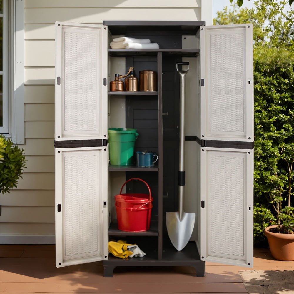 Outdoor Storage Cabinet Box 173cm Lockable Cupboard Sheds Adjustable Rattan Beige - Home & Garden > Storage > Storage Cabinets & Lockers - Rivercity House & Home Co. (ABN 18 642 972 209) - Affordable Modern Furniture Australia