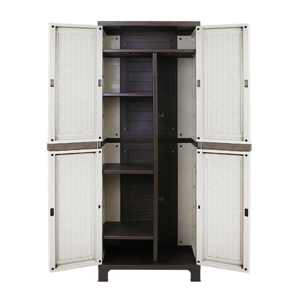 Outdoor Storage Cabinet Box 173cm Lockable Cupboard Sheds Adjustable Rattan Beige - Home & Garden > Storage > Storage Cabinets & Lockers - Rivercity House & Home Co. (ABN 18 642 972 209) - Affordable Modern Furniture Australia