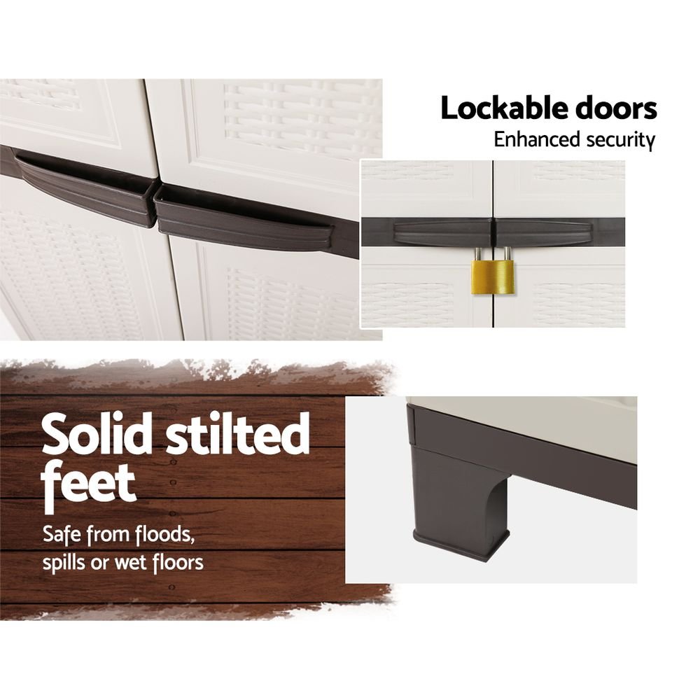 Outdoor Storage Cabinet Box 173cm Lockable Cupboard Sheds Adjustable Rattan Beige - Home & Garden > Storage > Storage Cabinets & Lockers - Rivercity House & Home Co. (ABN 18 642 972 209) - Affordable Modern Furniture Australia