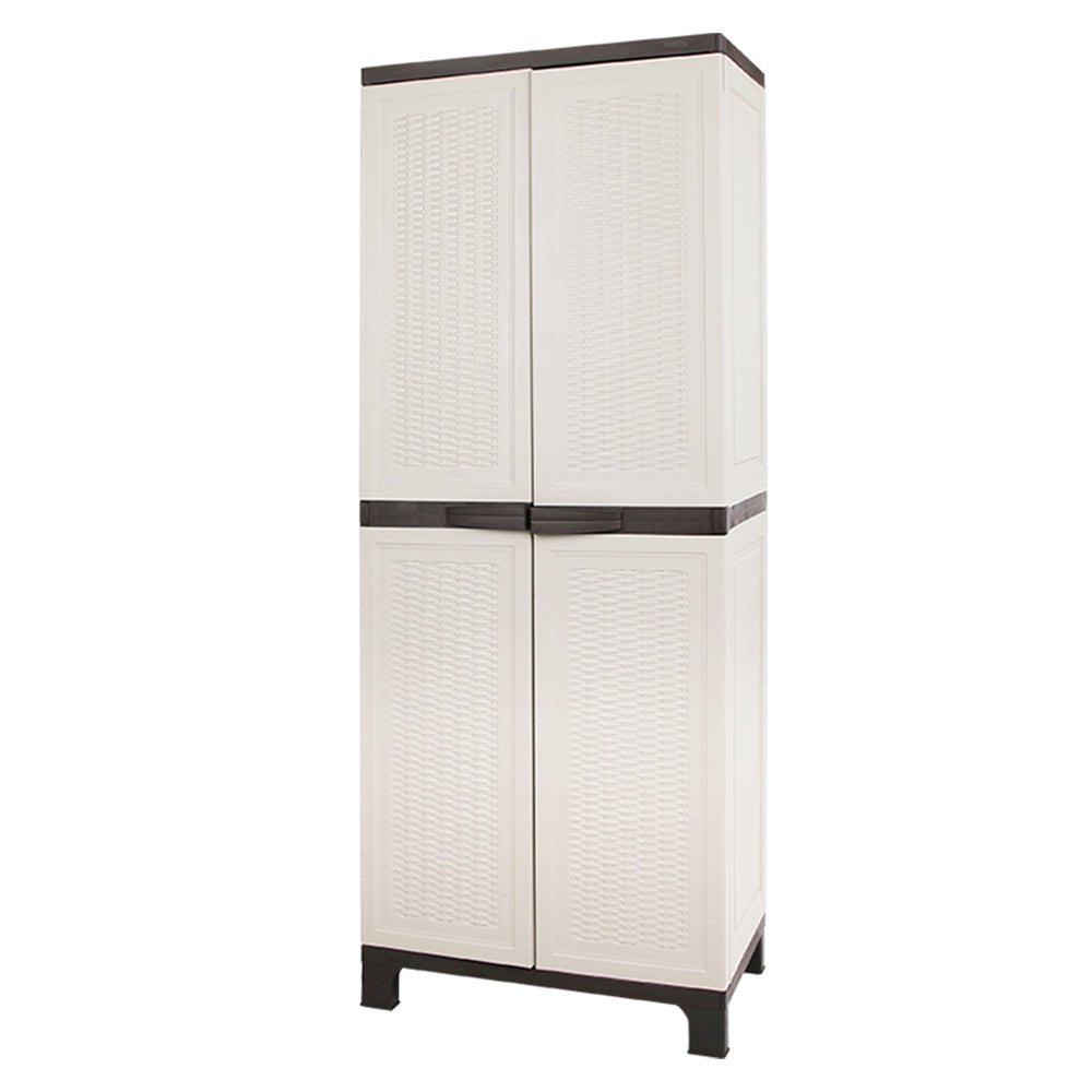 Outdoor Storage Cabinet Box 173cm Lockable Cupboard Sheds Adjustable Rattan Beige - Home & Garden > Storage > Storage Cabinets & Lockers - Rivercity House & Home Co. (ABN 18 642 972 209) - Affordable Modern Furniture Australia