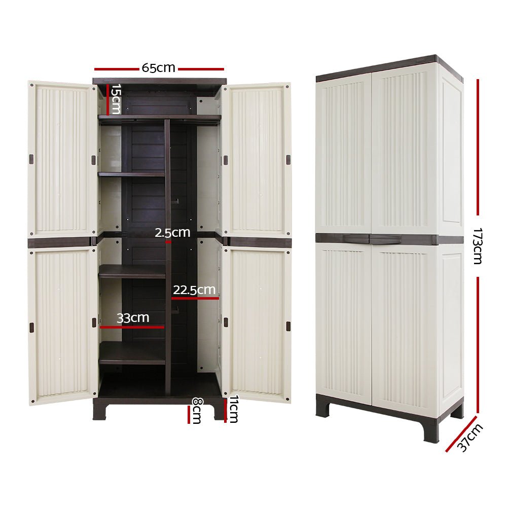 Outdoor Storage Cabinet Box 173cm Lockable Cupboard Sheds Garage Adjustable Beige - Home & Garden > Storage > Storage Cabinets & Lockers - Rivercity House & Home Co. (ABN 18 642 972 209) - Affordable Modern Furniture Australia