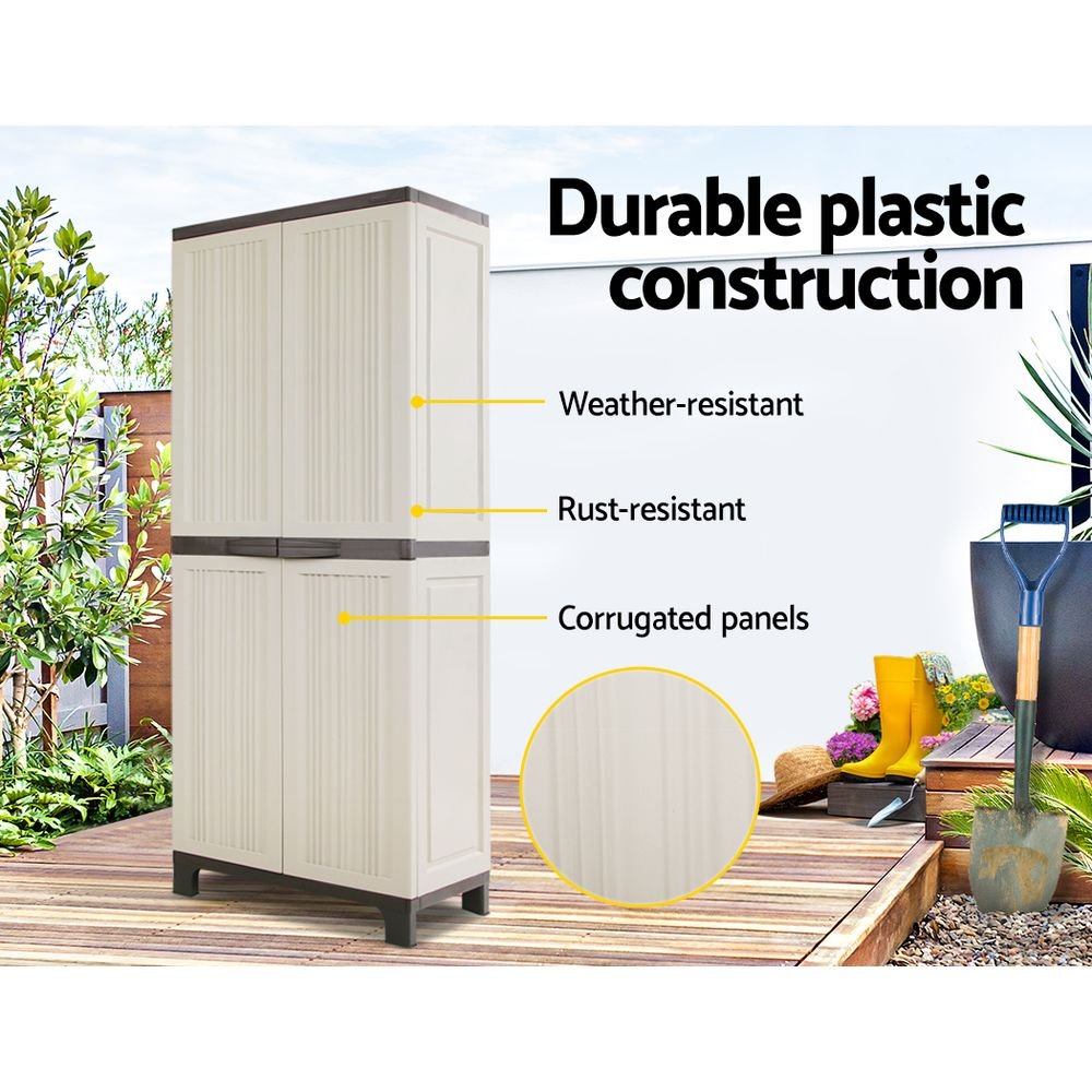Outdoor Storage Cabinet Box 173cm Lockable Cupboard Sheds Garage Adjustable Beige - Home & Garden > Storage > Storage Cabinets & Lockers - Rivercity House & Home Co. (ABN 18 642 972 209) - Affordable Modern Furniture Australia
