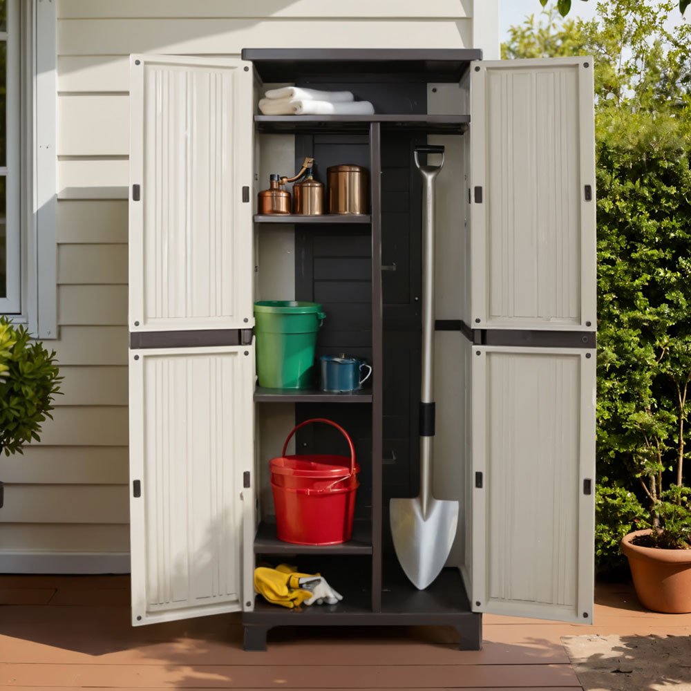 Outdoor Storage Cabinet Box 173cm Lockable Cupboard Sheds Garage Adjustable Beige - Home & Garden > Storage > Storage Cabinets & Lockers - Rivercity House & Home Co. (ABN 18 642 972 209) - Affordable Modern Furniture Australia