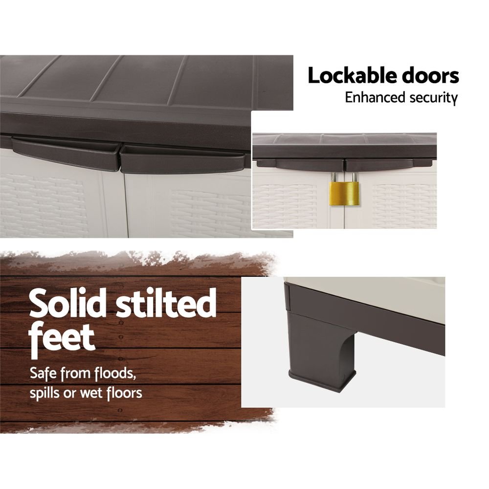 Outdoor Storage Cabinet Box 92cm Lockable Cupboard Sheds Adjustable Rattan Beige - Home & Garden > Storage > Storage Cabinets & Lockers - Rivercity House & Home Co. (ABN 18 642 972 209) - Affordable Modern Furniture Australia