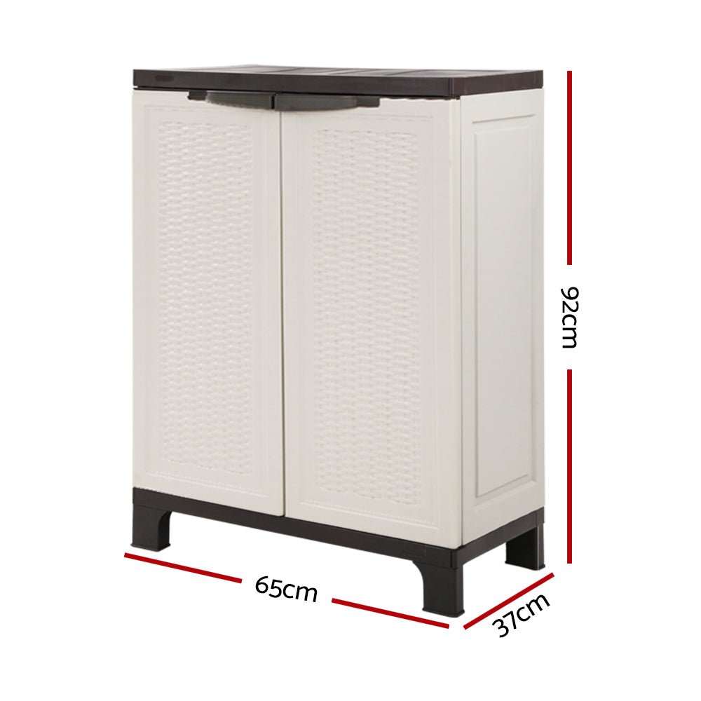 Outdoor Storage Cabinet Box 92cm Lockable Cupboard Sheds Adjustable Rattan Beige - Home & Garden > Storage > Storage Cabinets & Lockers - Rivercity House & Home Co. (ABN 18 642 972 209) - Affordable Modern Furniture Australia
