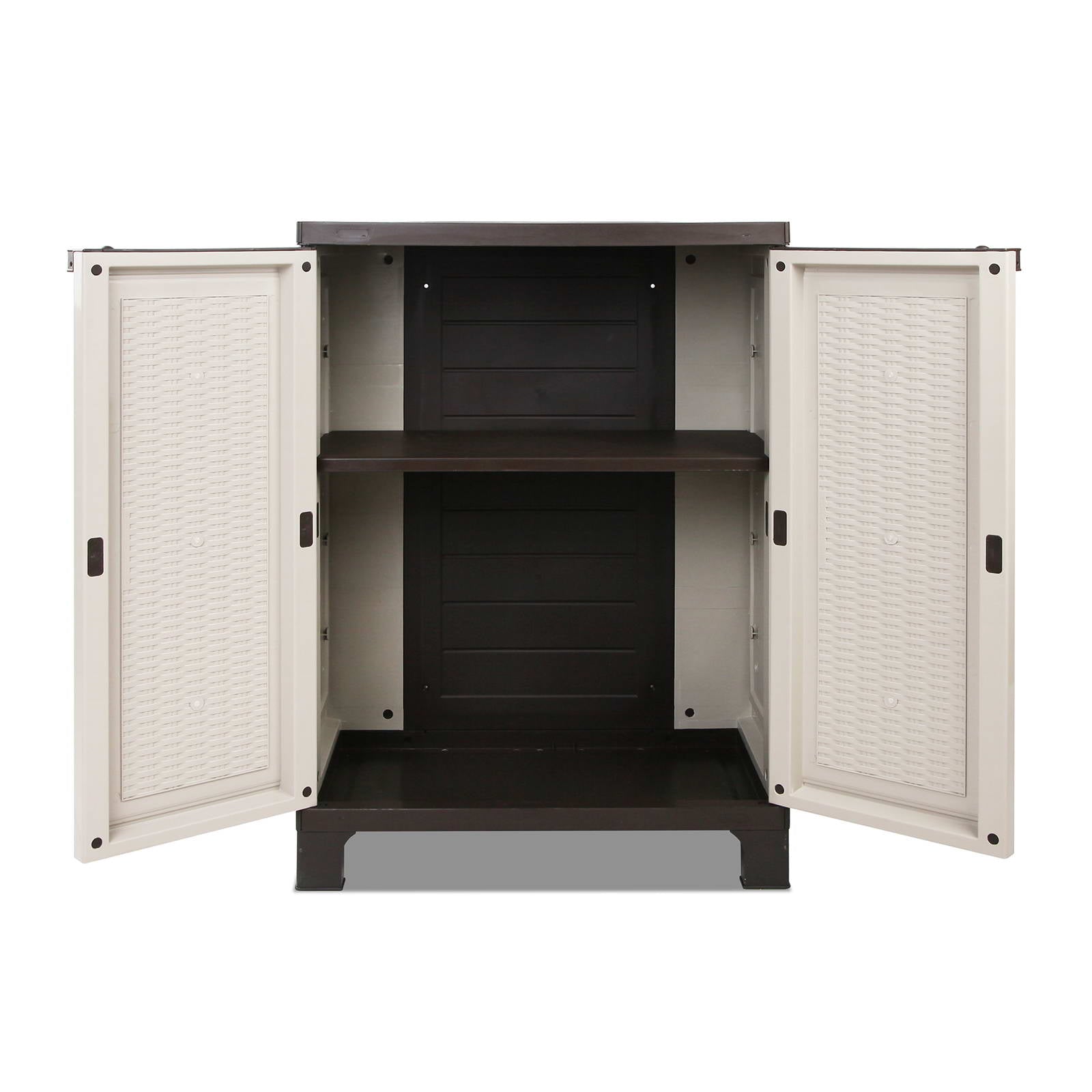 Outdoor Storage Cabinet Box 92cm Lockable Cupboard Sheds Adjustable Rattan Beige - Home & Garden > Storage > Storage Cabinets & Lockers - Rivercity House & Home Co. (ABN 18 642 972 209) - Affordable Modern Furniture Australia