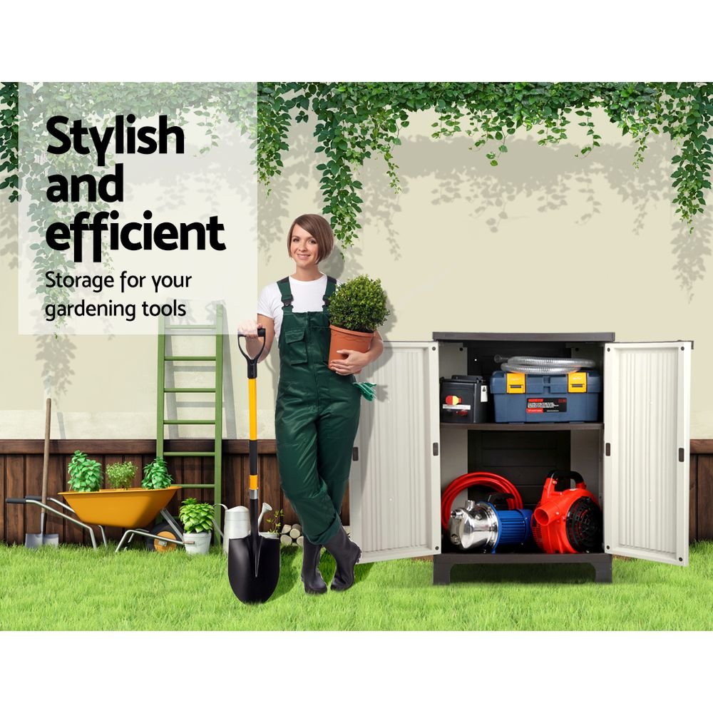 Outdoor Storage Cabinet Box 92cm Lockable Cupboard Sheds Adjustable Rattan Beige - Home & Garden > Storage > Storage Cabinets & Lockers - Rivercity House & Home Co. (ABN 18 642 972 209) - Affordable Modern Furniture Australia