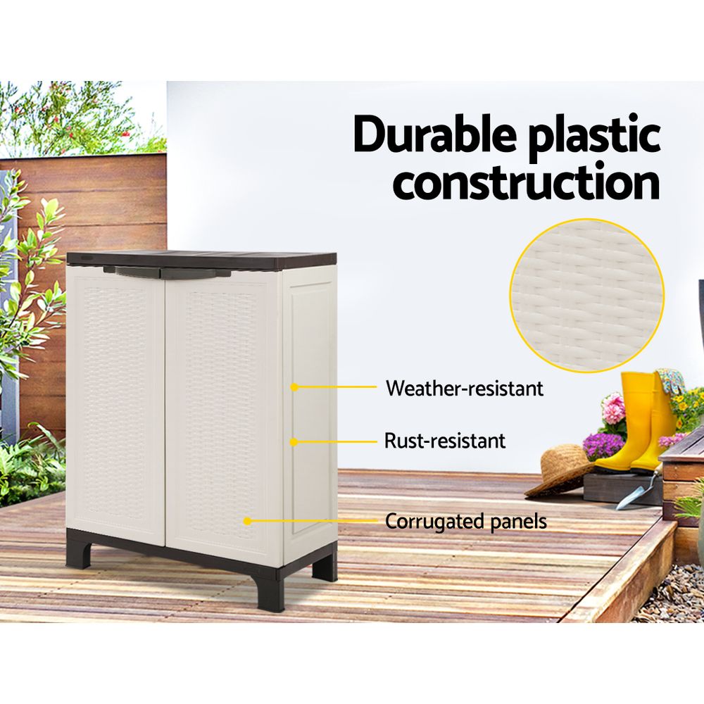 Outdoor Storage Cabinet Box 92cm Lockable Cupboard Sheds Adjustable Rattan Beige - Home & Garden > Storage > Storage Cabinets & Lockers - Rivercity House & Home Co. (ABN 18 642 972 209) - Affordable Modern Furniture Australia