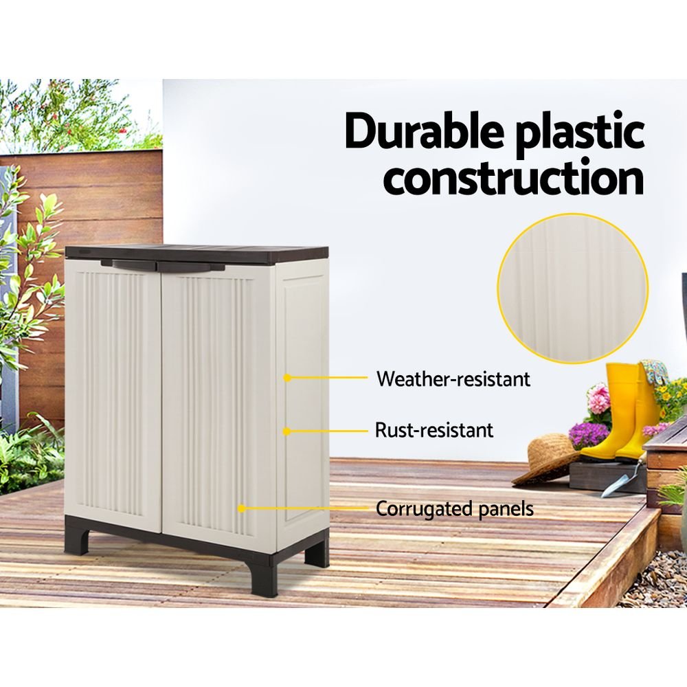 Outdoor Storage Cabinet Box 92cm Lockable Cupboard Sheds Garage Adjustable Beige - Home & Garden > Storage > Storage Cabinets & Lockers - Rivercity House & Home Co. (ABN 18 642 972 209) - Affordable Modern Furniture Australia