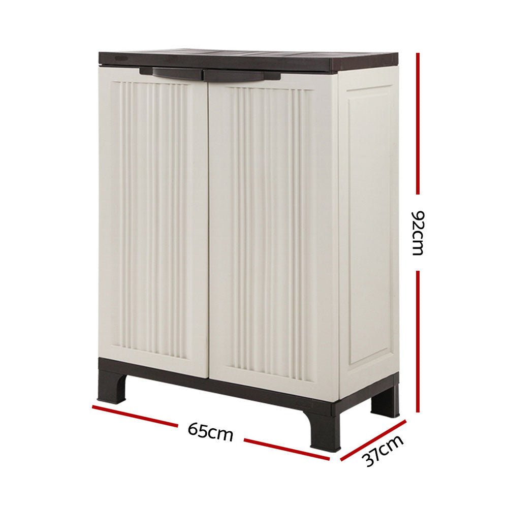 Outdoor Storage Cabinet Box 92cm Lockable Cupboard Sheds Garage Adjustable Beige - Home & Garden > Storage > Storage Cabinets & Lockers - Rivercity House & Home Co. (ABN 18 642 972 209) - Affordable Modern Furniture Australia