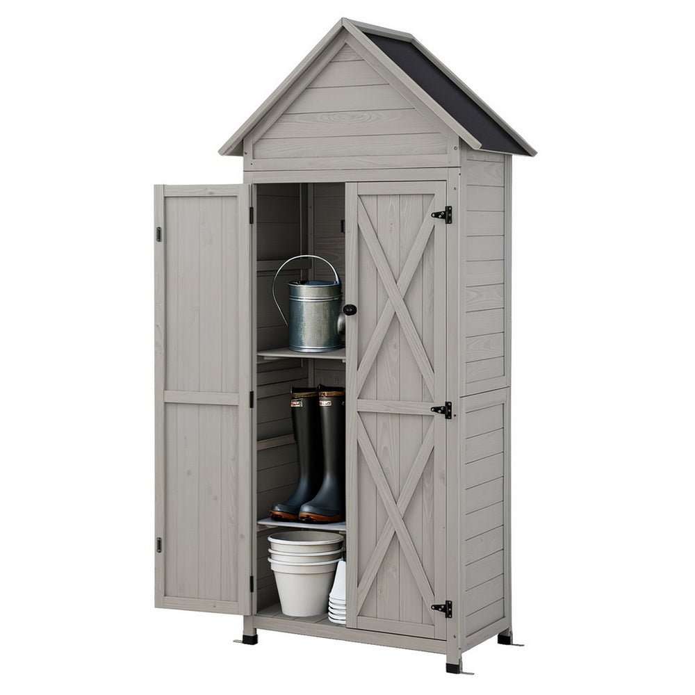 Outdoor Storage Cabinet Cupboard Lockable Tool Organizer Shed Adjustable Grey - Furniture > Office > Storage Cabinets - Rivercity House & Home Co. (ABN 18 642 972 209) - Affordable Modern Furniture Australia