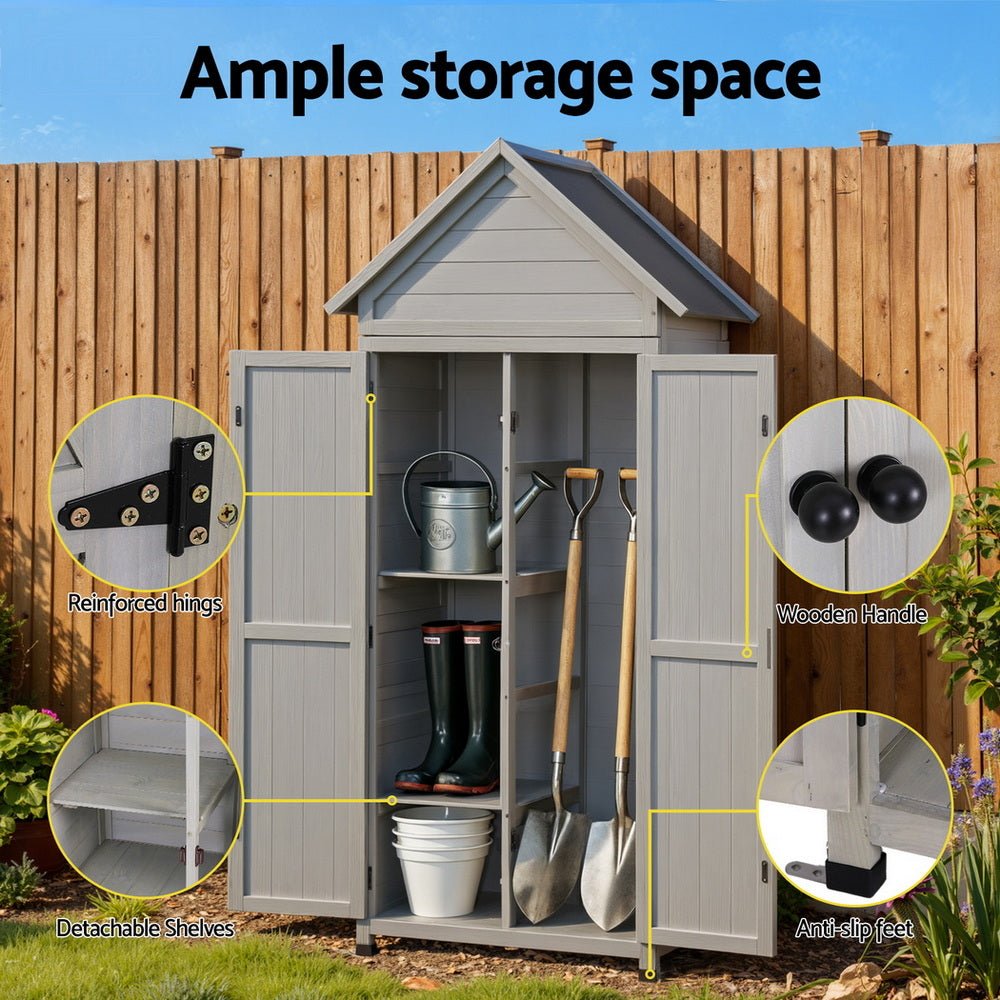 Outdoor Storage Cabinet Cupboard Lockable Tool Organizer Shed Adjustable Grey - Furniture > Office > Storage Cabinets - Rivercity House & Home Co. (ABN 18 642 972 209) - Affordable Modern Furniture Australia