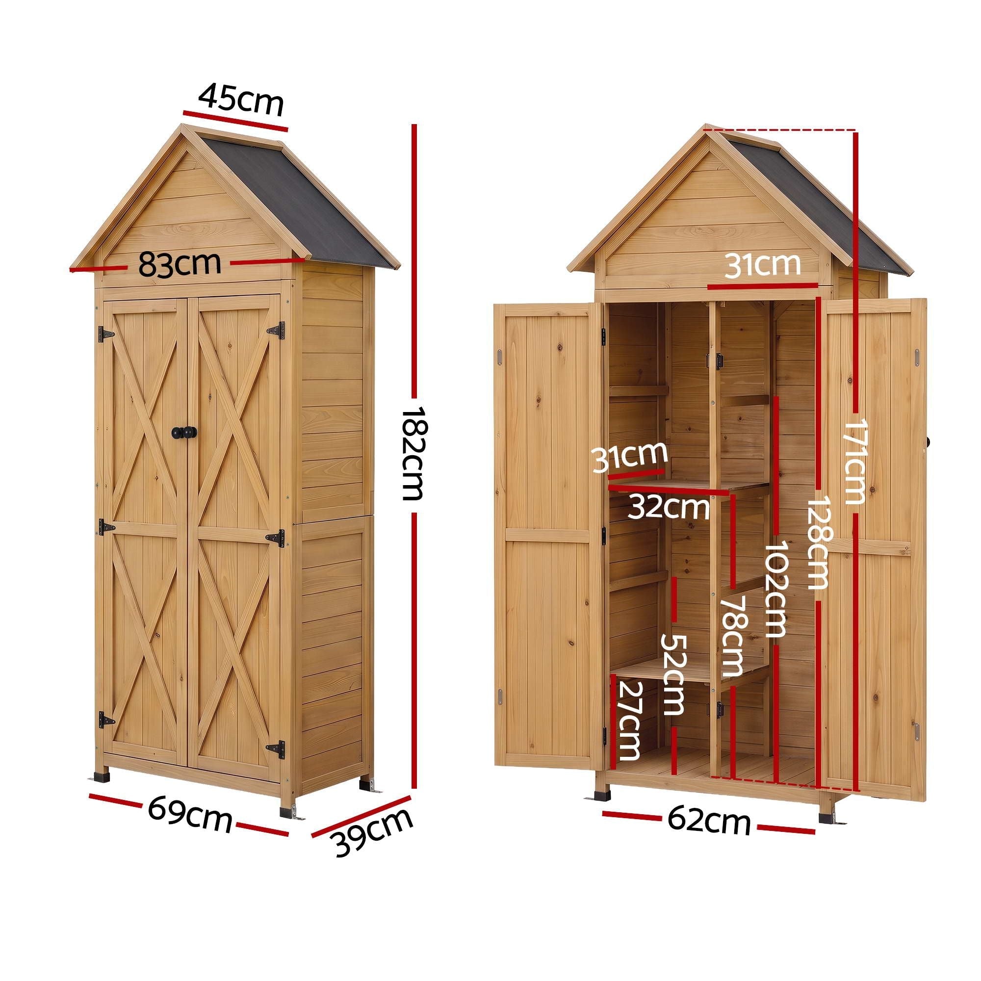 Outdoor Storage Cabinet with Adjustable Shelves 69x39x182cm - Natural - Furniture > Outdoor > Outdoor Storage Boxes - Rivercity House & Home Co. (ABN 18 642 972 209) - Affordable Modern Furniture Australia