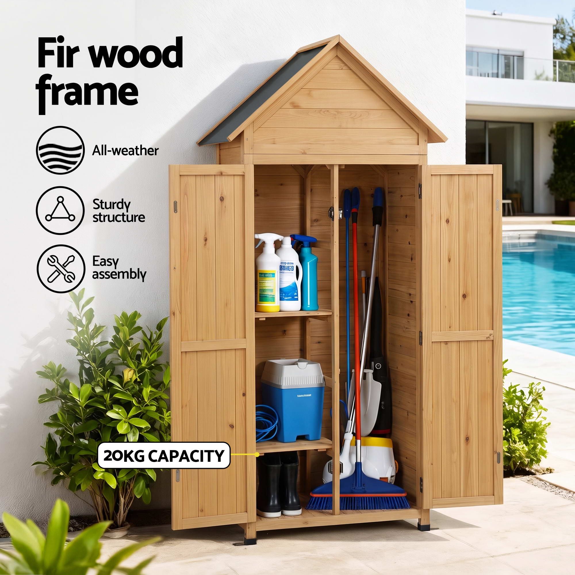 Outdoor Storage Cabinet with Adjustable Shelves 69x39x182cm - Natural - Furniture > Outdoor > Outdoor Storage Boxes - Rivercity House & Home Co. (ABN 18 642 972 209) - Affordable Modern Furniture Australia