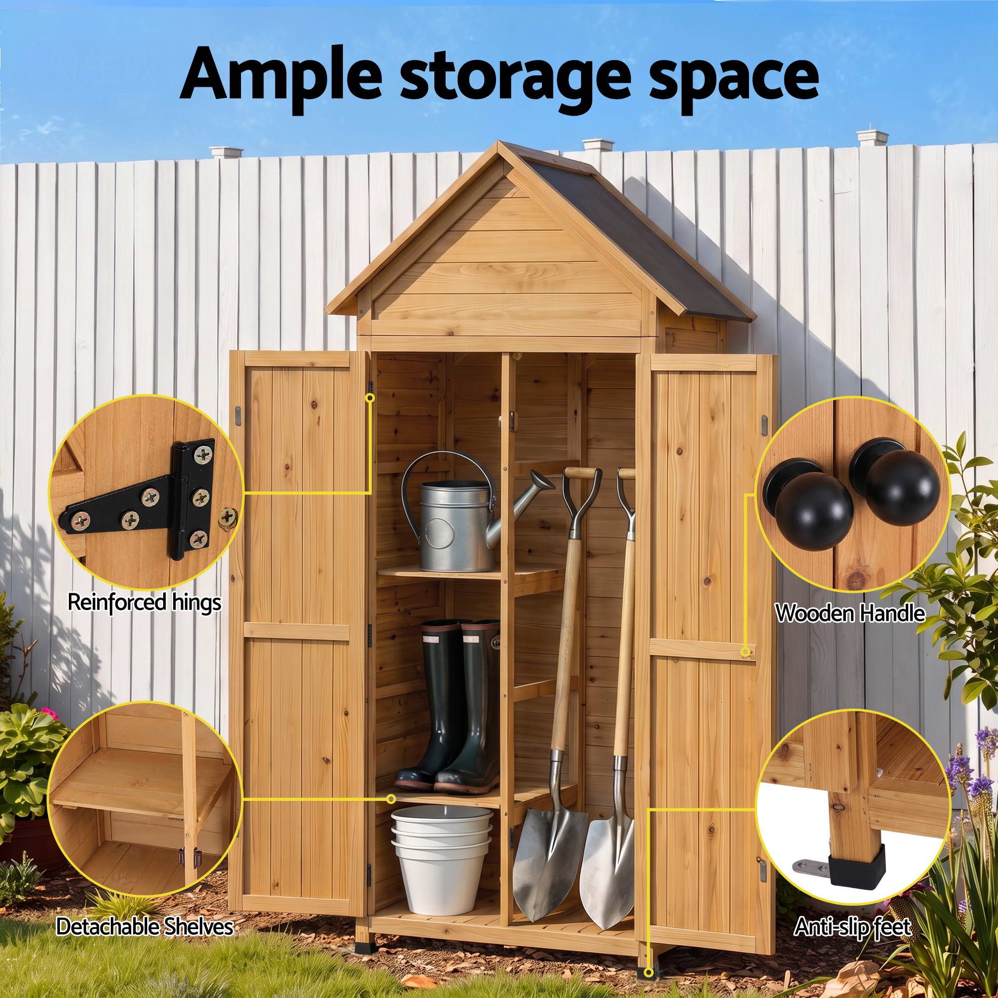 Outdoor Storage Cabinet with Adjustable Shelves 69x39x182cm - Natural - Furniture > Outdoor > Outdoor Storage Boxes - Rivercity House & Home Co. (ABN 18 642 972 209) - Affordable Modern Furniture Australia