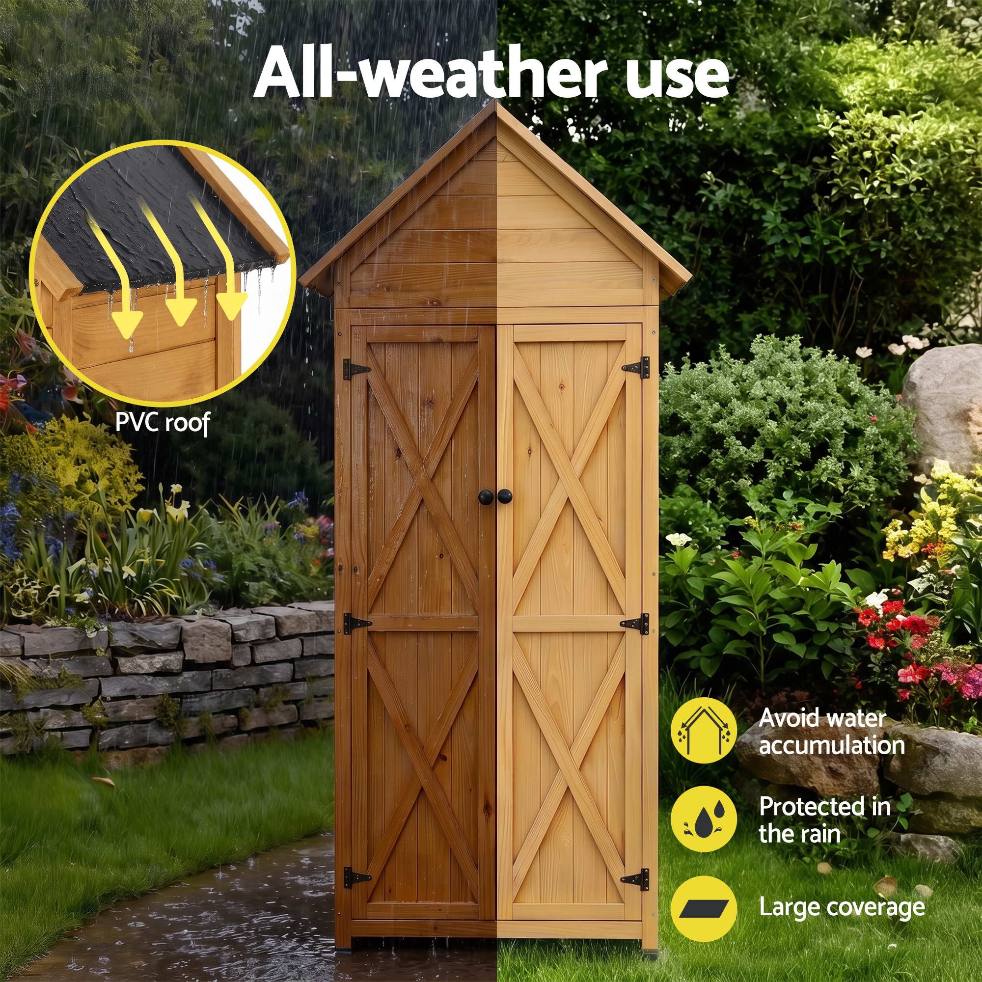 Outdoor Storage Cabinet with Adjustable Shelves 69x39x182cm - Natural - Furniture > Outdoor > Outdoor Storage Boxes - Rivercity House & Home Co. (ABN 18 642 972 209) - Affordable Modern Furniture Australia