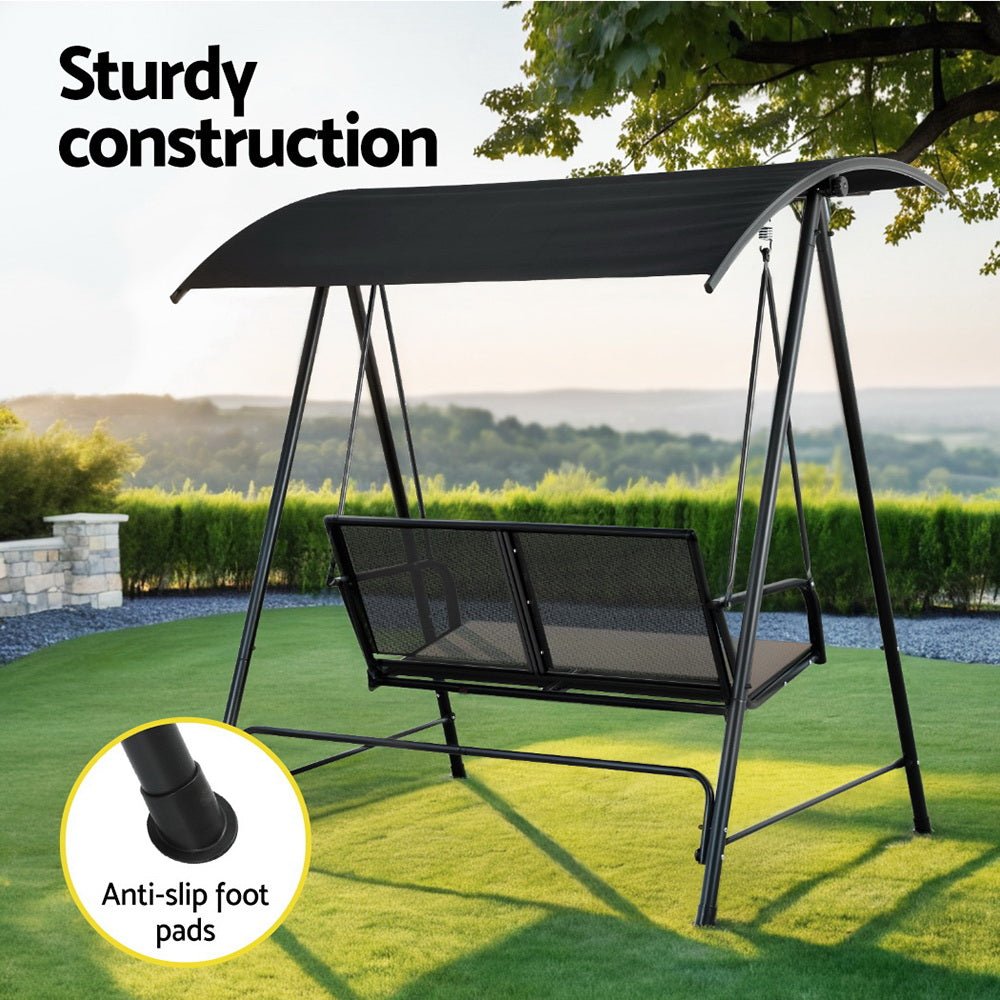 Outdoor Swing Chair Garden Bench Furniture Canopy 2 Seater Black - Furniture > Outdoor > Outdoor Chairs - Rivercity House & Home Co. (ABN 18 642 972 209) - Affordable Modern Furniture Australia