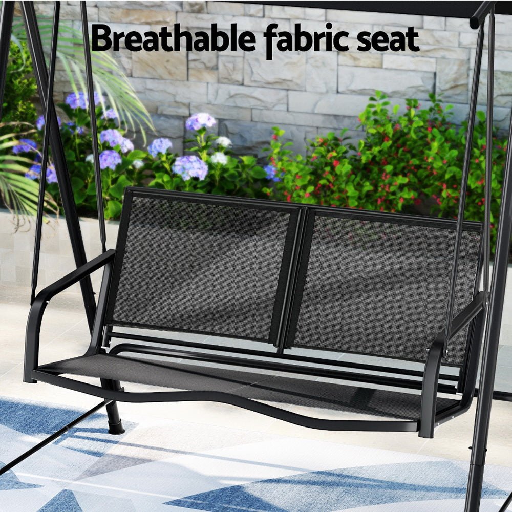 Outdoor Swing Chair Garden Bench Furniture Canopy 2 Seater Black - Furniture > Outdoor > Outdoor Chairs - Rivercity House & Home Co. (ABN 18 642 972 209) - Affordable Modern Furniture Australia
