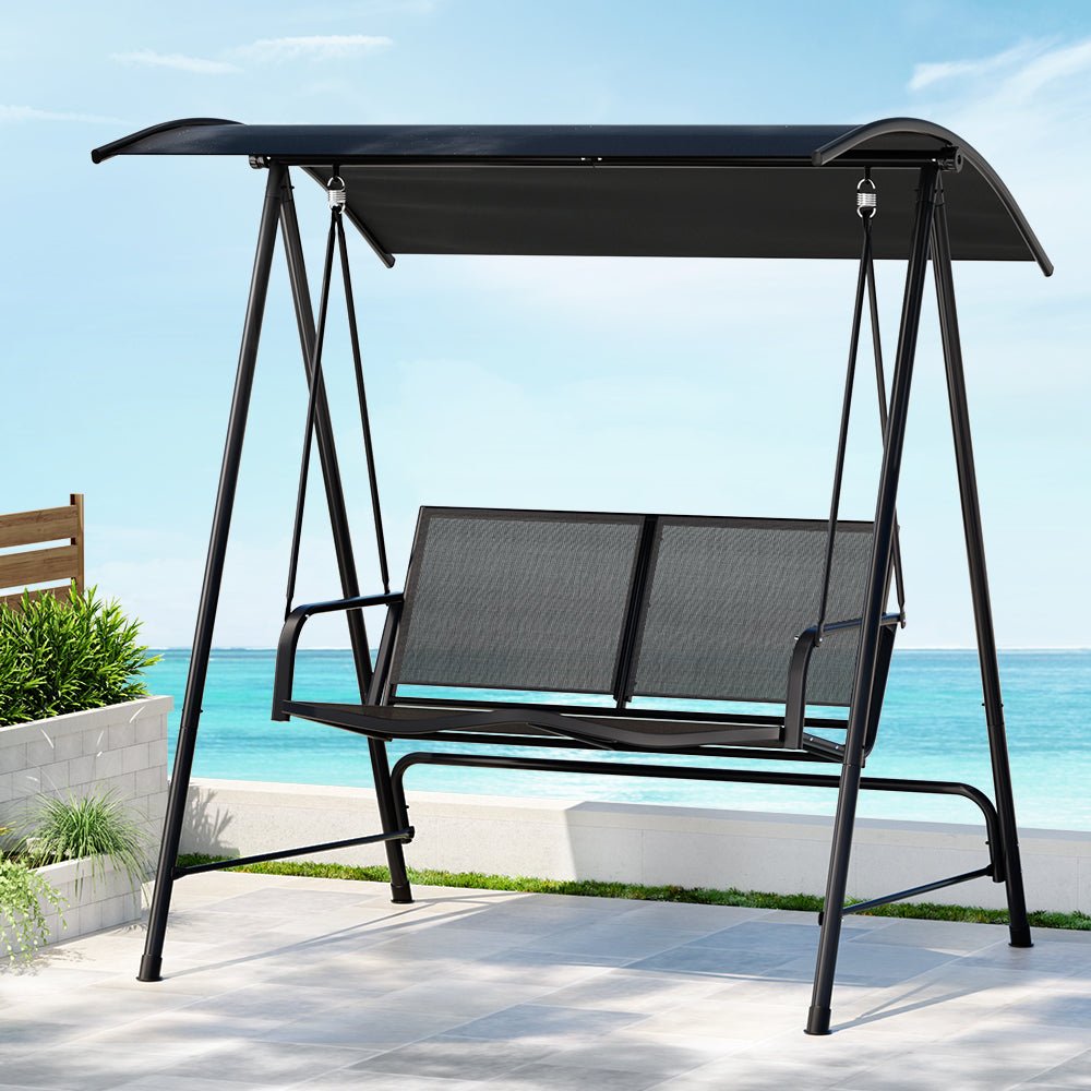 Outdoor Swing Chair Garden Bench Furniture Canopy 2 Seater Black - Furniture > Outdoor > Outdoor Chairs - Rivercity House & Home Co. (ABN 18 642 972 209) - Affordable Modern Furniture Australia