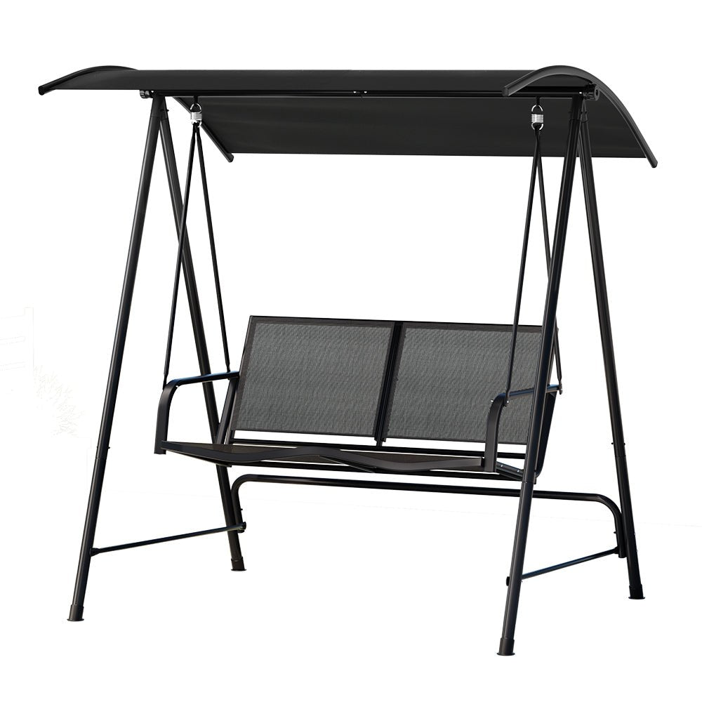 Outdoor Swing Chair Garden Bench Furniture Canopy 2 Seater Black - Furniture > Outdoor > Outdoor Chairs - Rivercity House & Home Co. (ABN 18 642 972 209) - Affordable Modern Furniture Australia