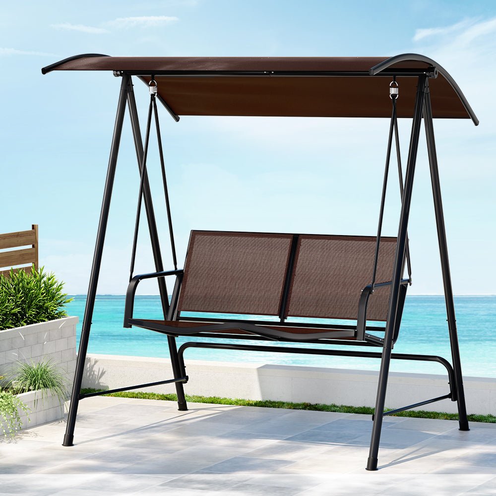 Outdoor Swing Chair Garden Bench Furniture Canopy 2 Seater Brown - Furniture > Outdoor > Outdoor Chairs - Rivercity House & Home Co. (ABN 18 642 972 209) - Affordable Modern Furniture Australia