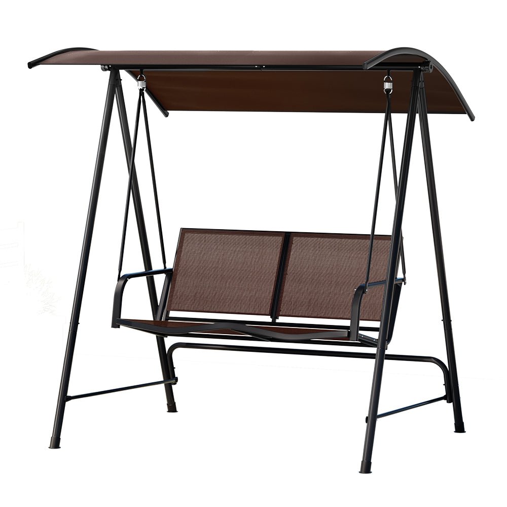 Outdoor Swing Chair Garden Bench Furniture Canopy 2 Seater Brown - Furniture > Outdoor > Outdoor Chairs - Rivercity House & Home Co. (ABN 18 642 972 209) - Affordable Modern Furniture Australia