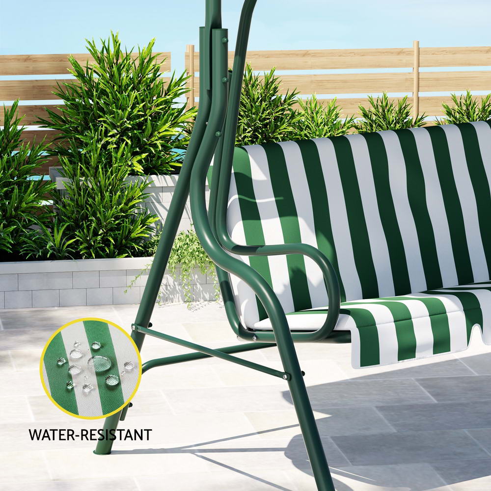 Outdoor Swing Chair Garden Bench Furniture Canopy 3 Seater White Green - Furniture > Outdoor - Rivercity House & Home Co. (ABN 18 642 972 209) - Affordable Modern Furniture Australia