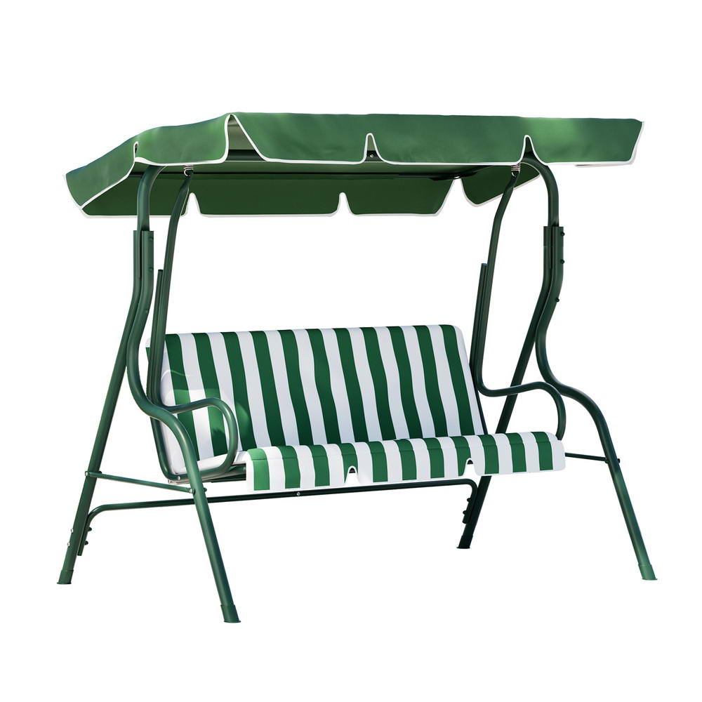 Outdoor Swing Chair Garden Bench Furniture Canopy 3 Seater White Green - Furniture > Outdoor - Rivercity House & Home Co. (ABN 18 642 972 209) - Affordable Modern Furniture Australia