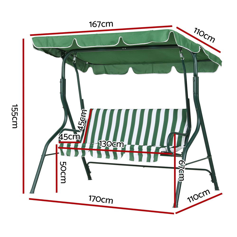 Outdoor Swing Chair Garden Bench Furniture Canopy 3 Seater White Green - Furniture > Outdoor - Rivercity House & Home Co. (ABN 18 642 972 209) - Affordable Modern Furniture Australia