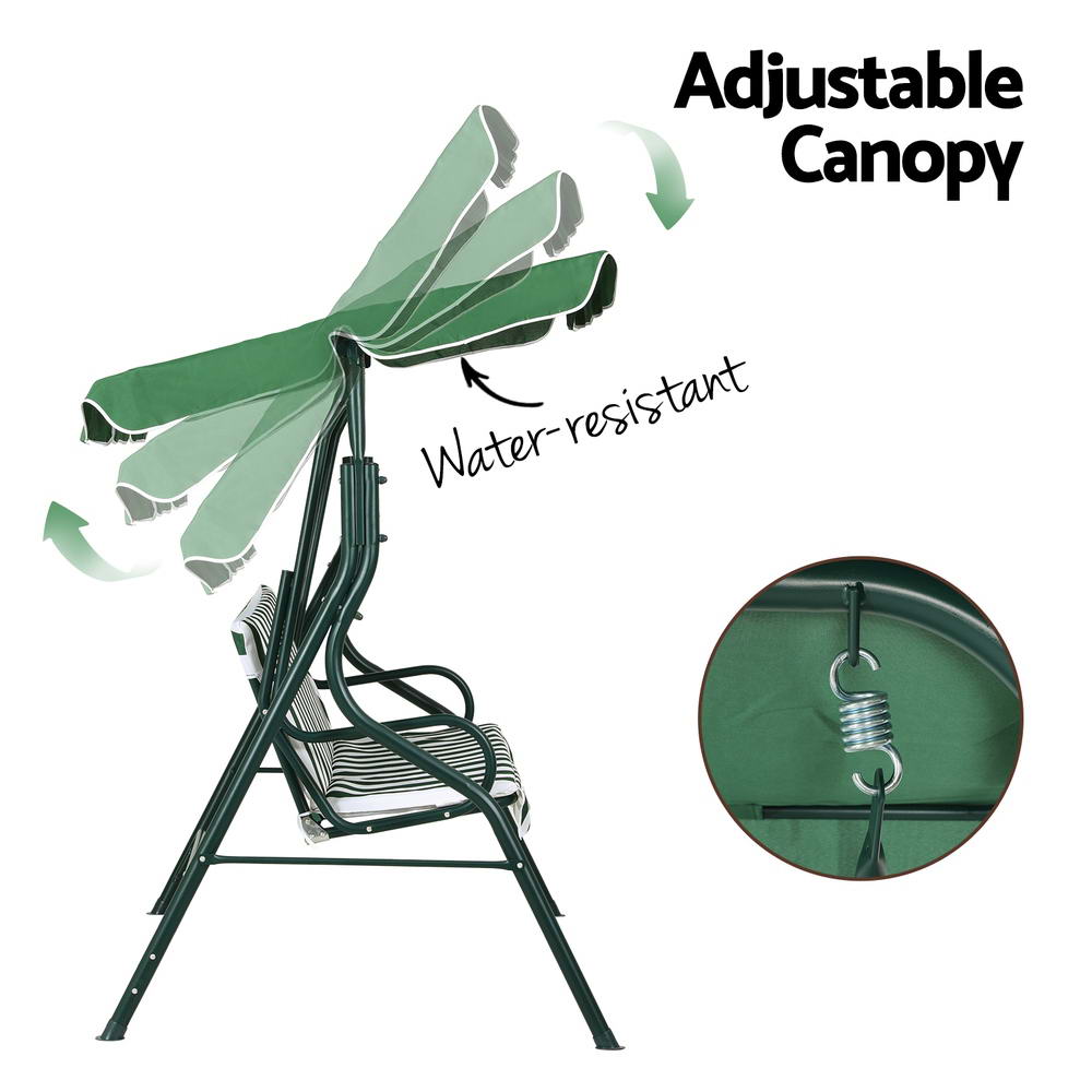 Outdoor Swing Chair Garden Bench Furniture Canopy 3 Seater White Green - Furniture > Outdoor - Rivercity House & Home Co. (ABN 18 642 972 209) - Affordable Modern Furniture Australia
