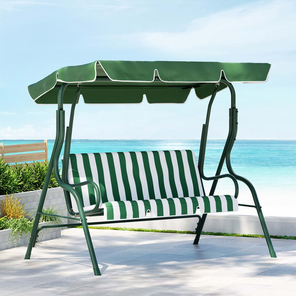 Outdoor Swing Chair Garden Bench Furniture Canopy 3 Seater White Green - Furniture > Outdoor - Rivercity House & Home Co. (ABN 18 642 972 209) - Affordable Modern Furniture Australia